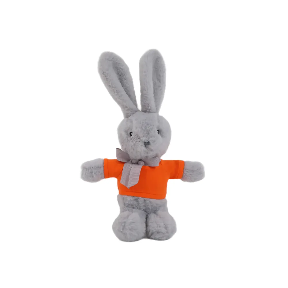 9" Long Ear Easter Gray Bunny with Personalized Shirt