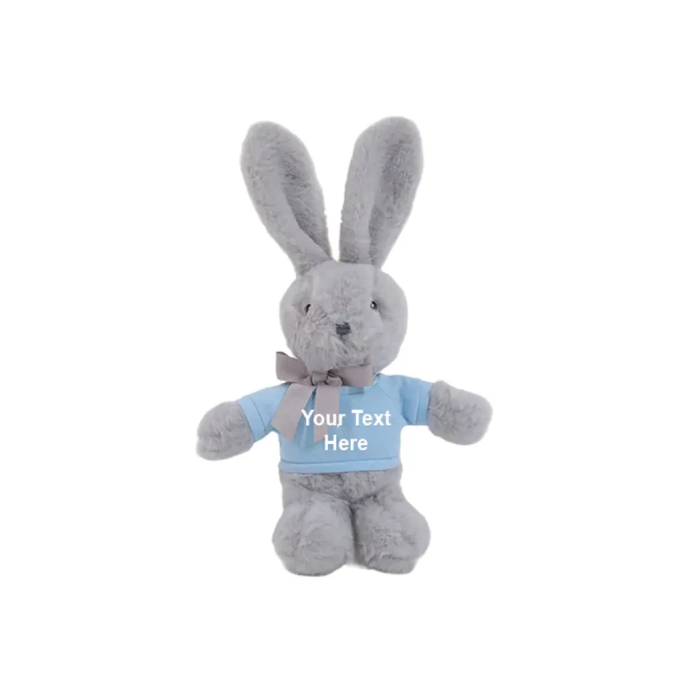 9" Long Ear Easter Gray Bunny with Personalized Shirt