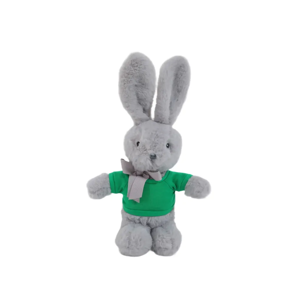 9" Long Ear Easter Gray Bunny with Personalized Shirt