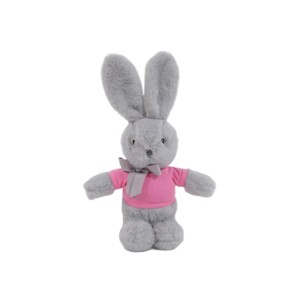 9" Long Ear Easter Gray Bunny with Personalized Shirt