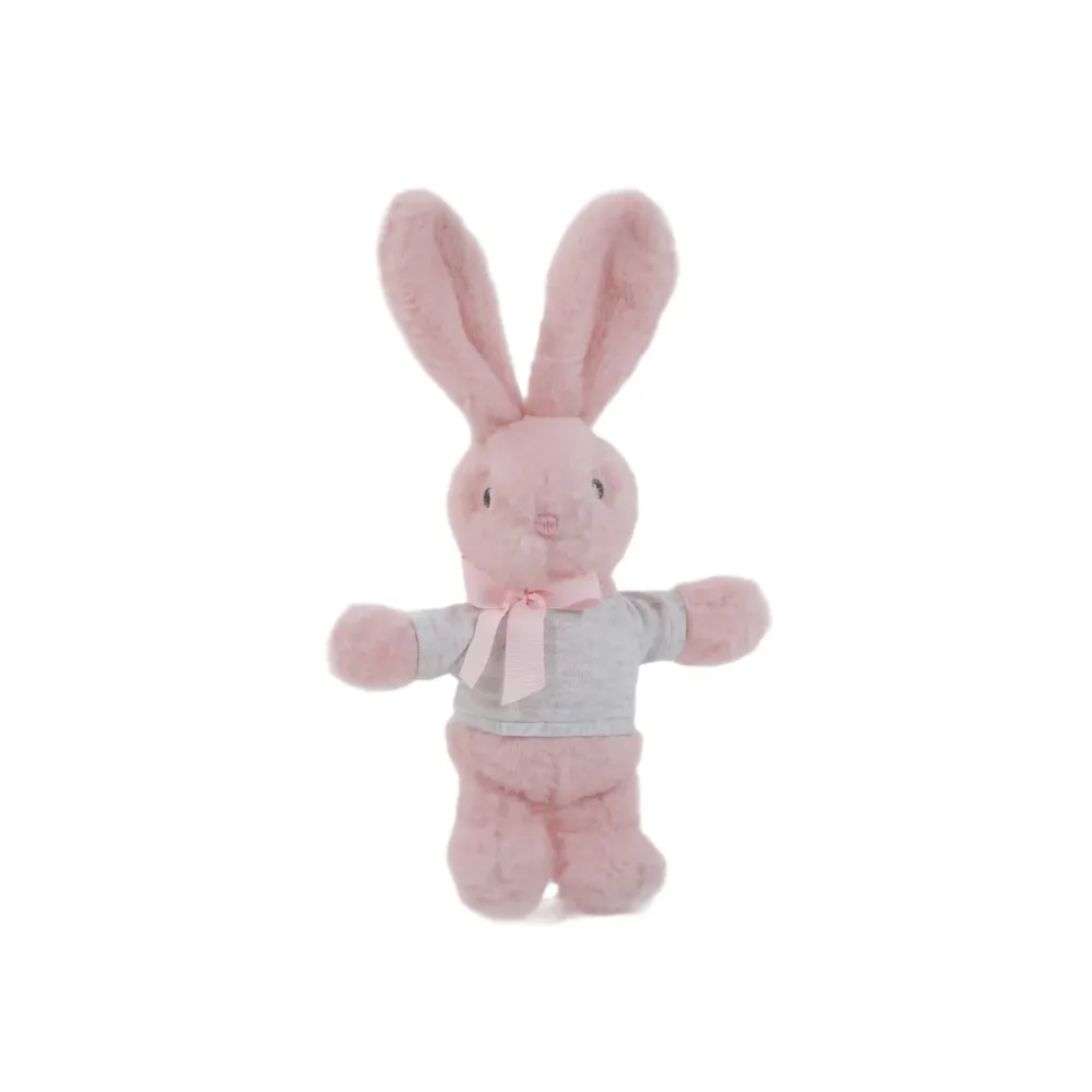 9" Long Ear Easter Pink Bunny with Personalized Shirt