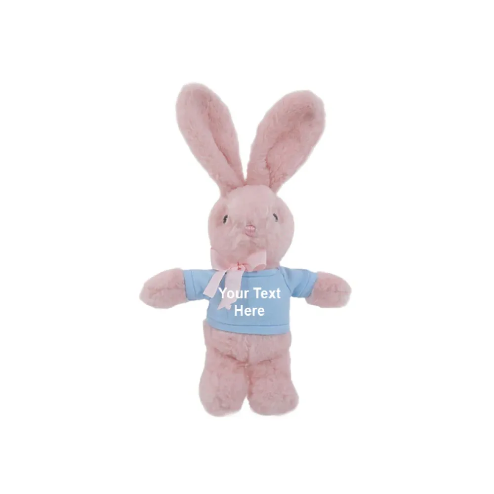 9" Long Ear Easter Pink Bunny with Personalized Shirt