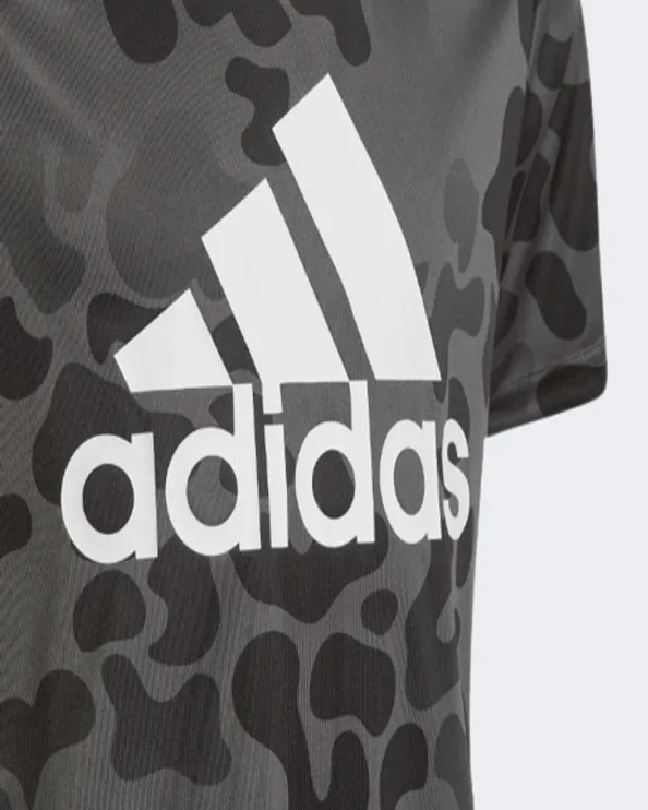 Adidas Designed To Move Camo Boys Sportswear T-Shirt Black/Grey Hg6830