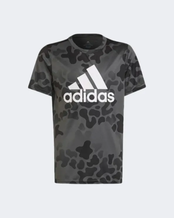 Adidas Designed To Move Camo Boys Sportswear T-Shirt Black/Grey Hg6830