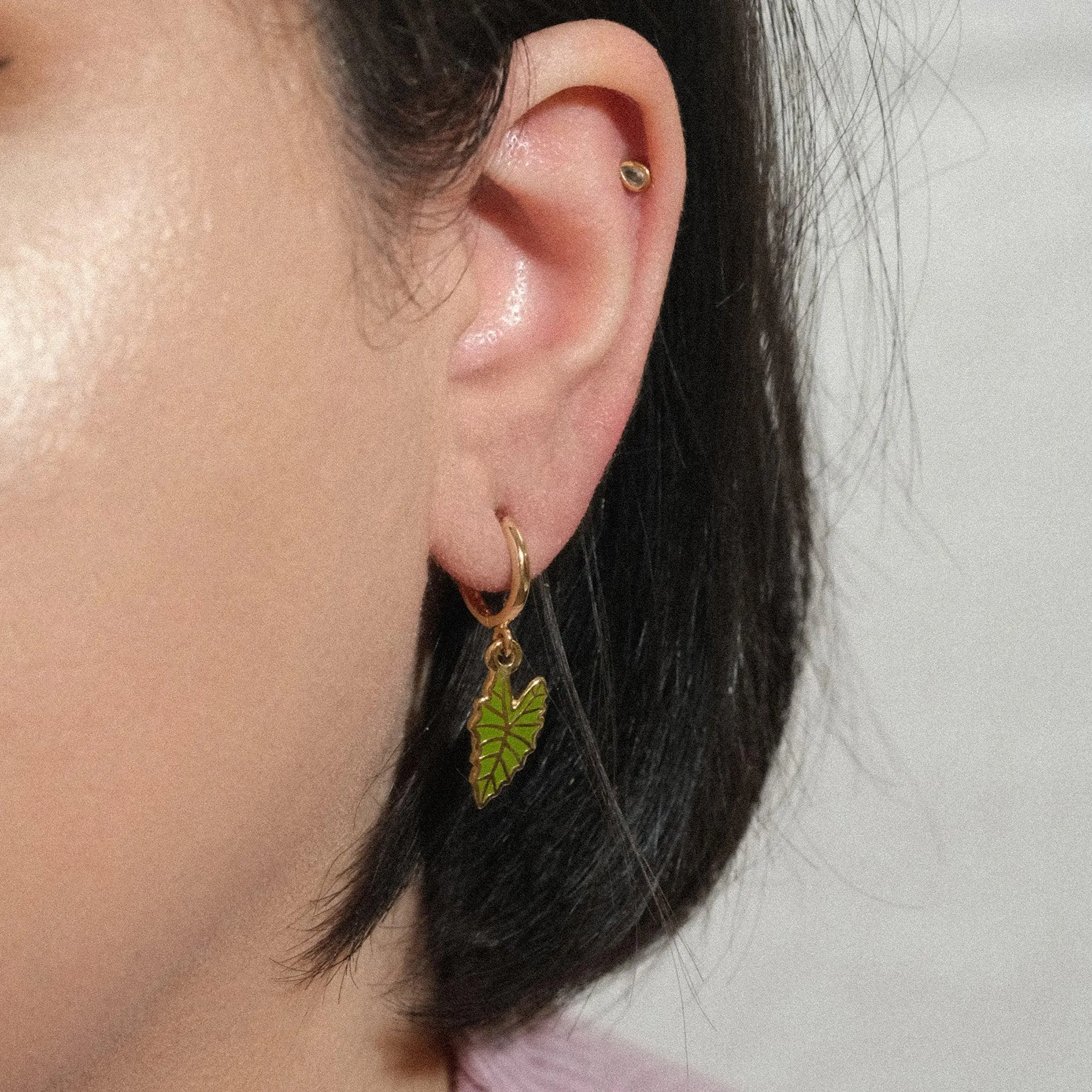 Alocasia Polly Leaf Plant Huggie Hoop Earrings