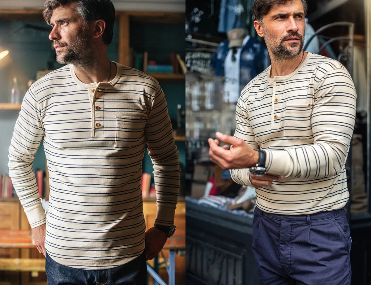 &SONS Clipper Striped Henley Shirt White/Navy