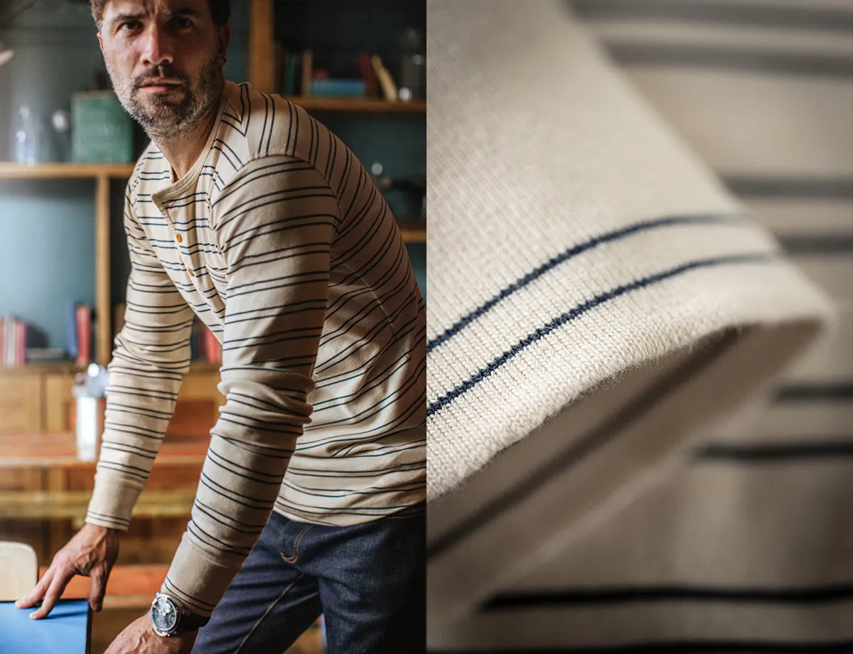 &SONS Clipper Striped Henley Shirt White/Navy