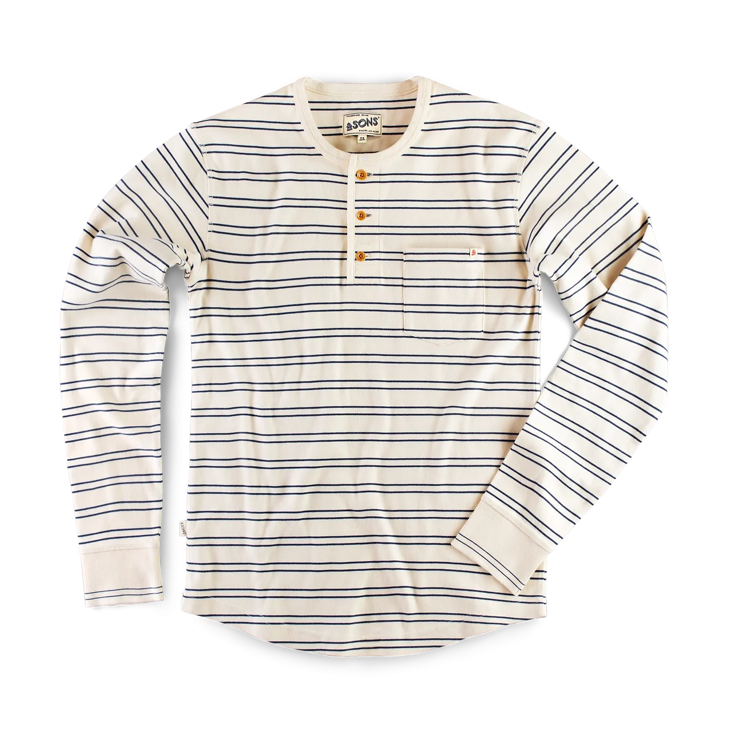 &SONS Clipper Striped Henley Shirt White/Navy