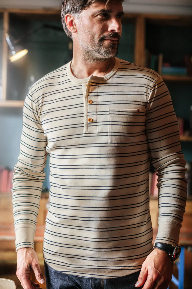 &SONS Clipper Striped Henley Shirt White/Navy