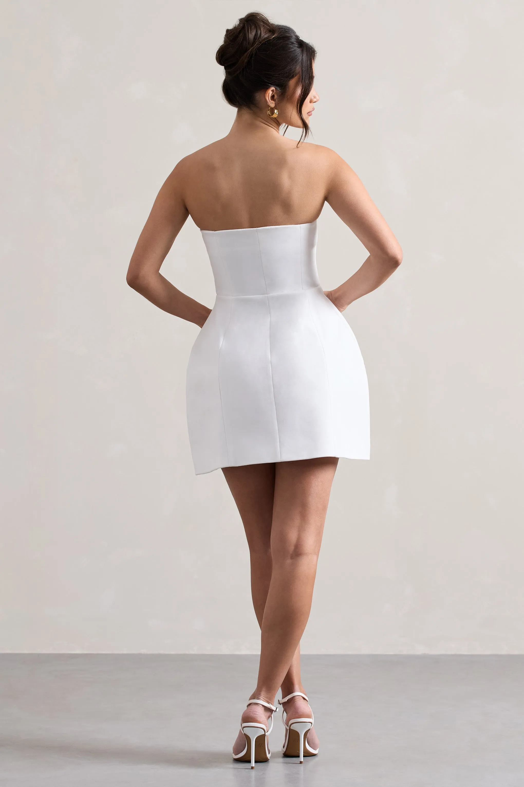 Anniston | White Bandeau Tailored Buttoned Mini Dress