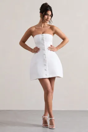 Anniston | White Bandeau Tailored Buttoned Mini Dress