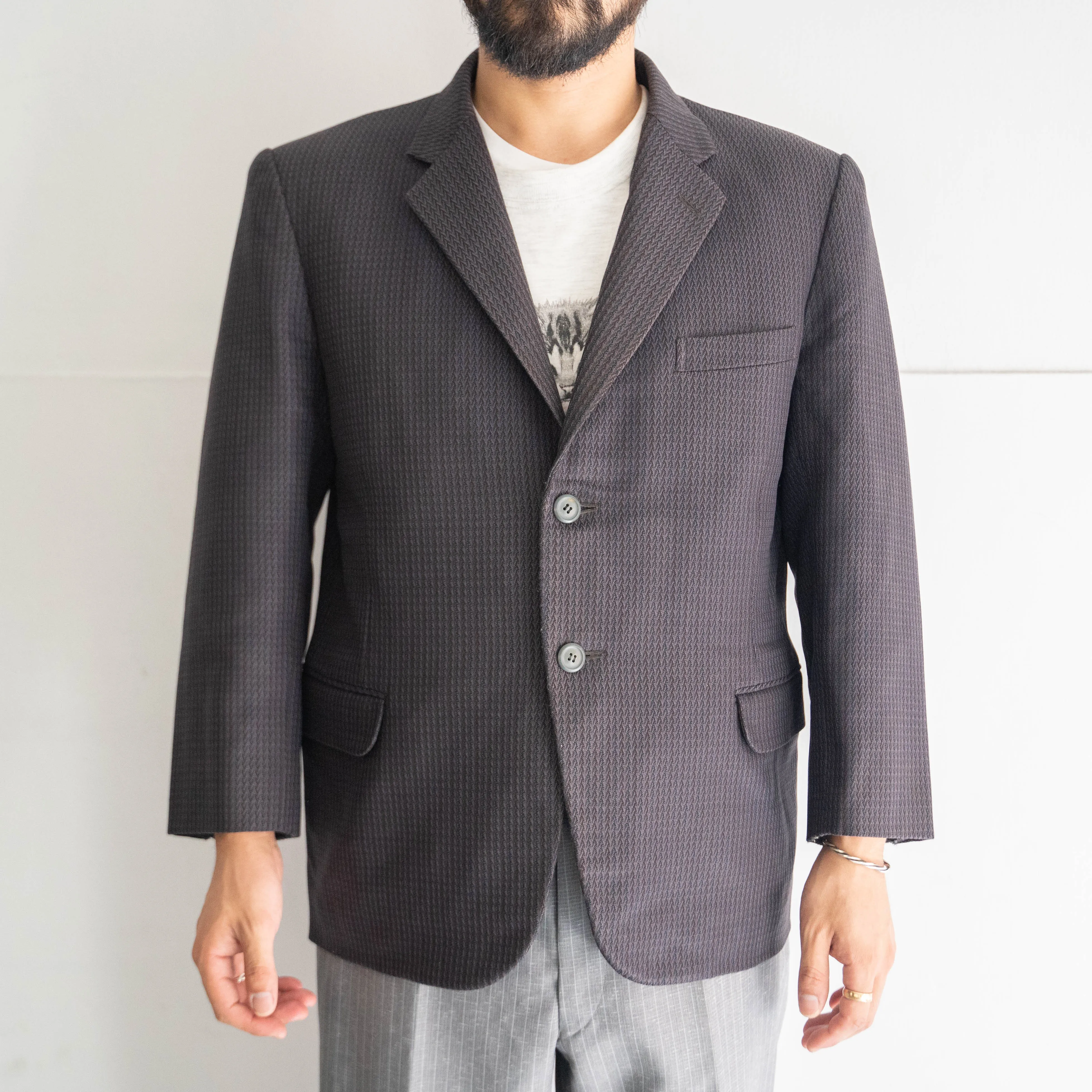 around 1970s Japan vintage dark navy based herringbone nep tailored jacket