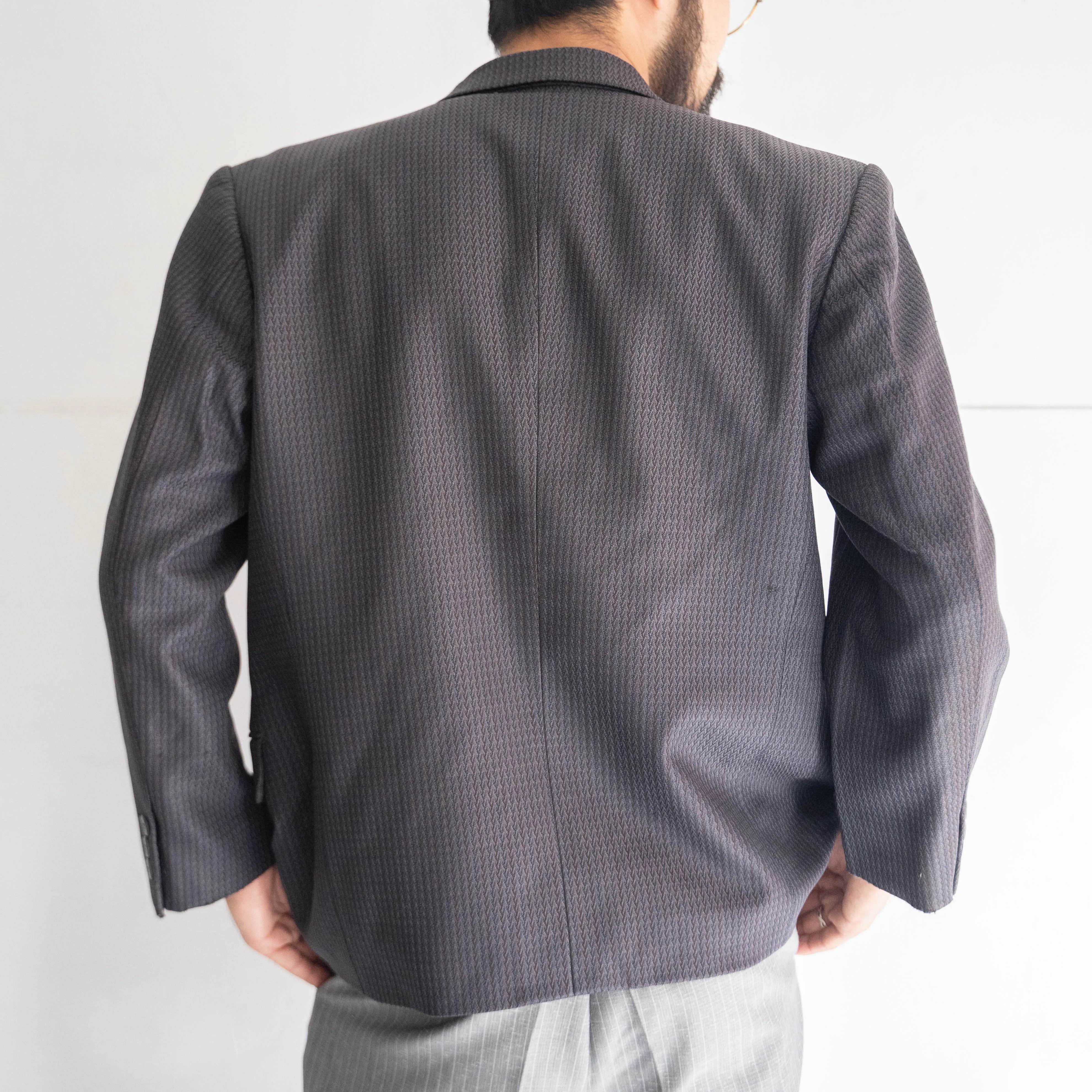 around 1970s Japan vintage dark navy based herringbone nep tailored jacket