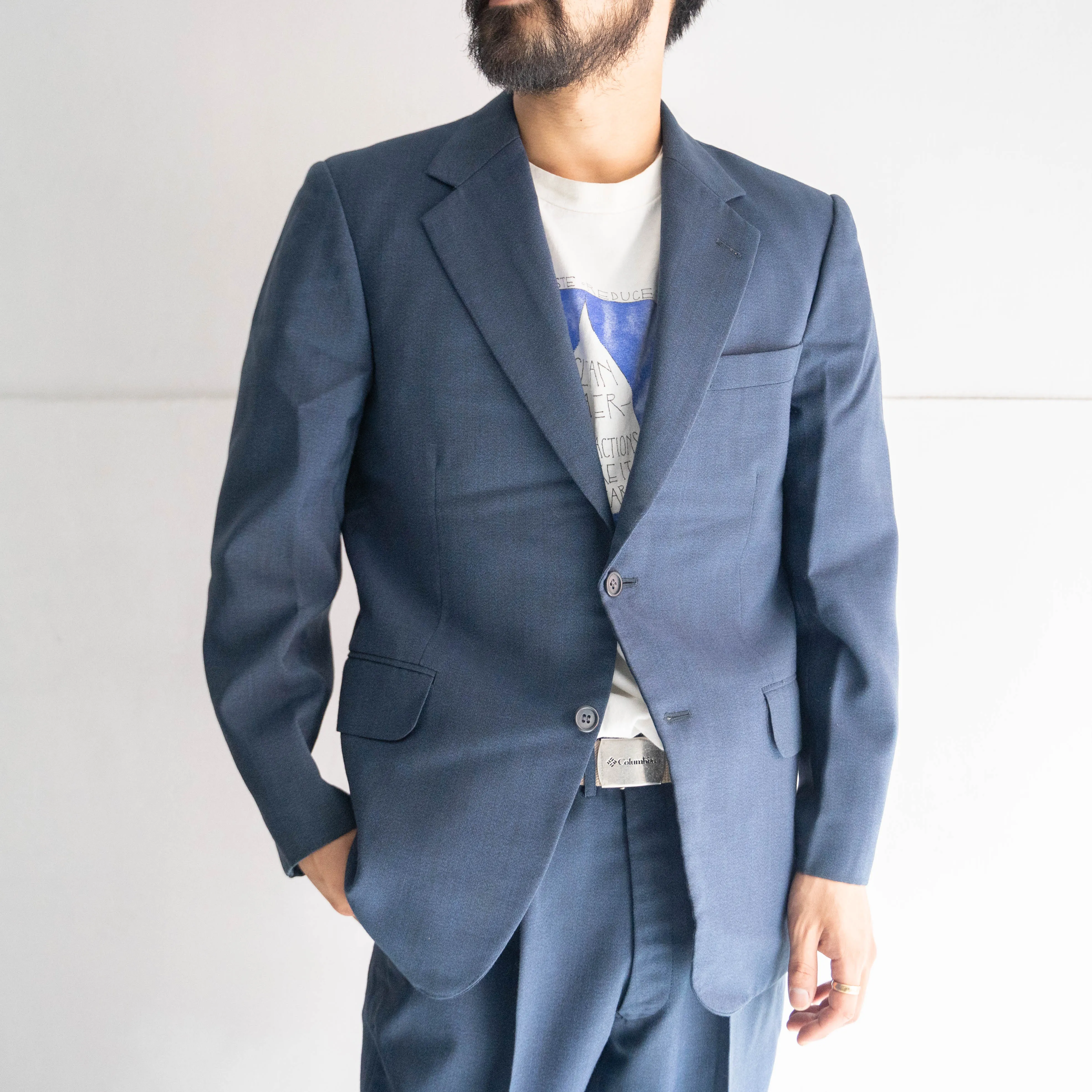 around 1980s japan vintage dark navy tailored jacket -middle weight-