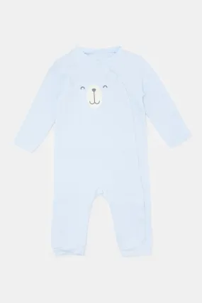 Baby Blue Bear Front Button Romper