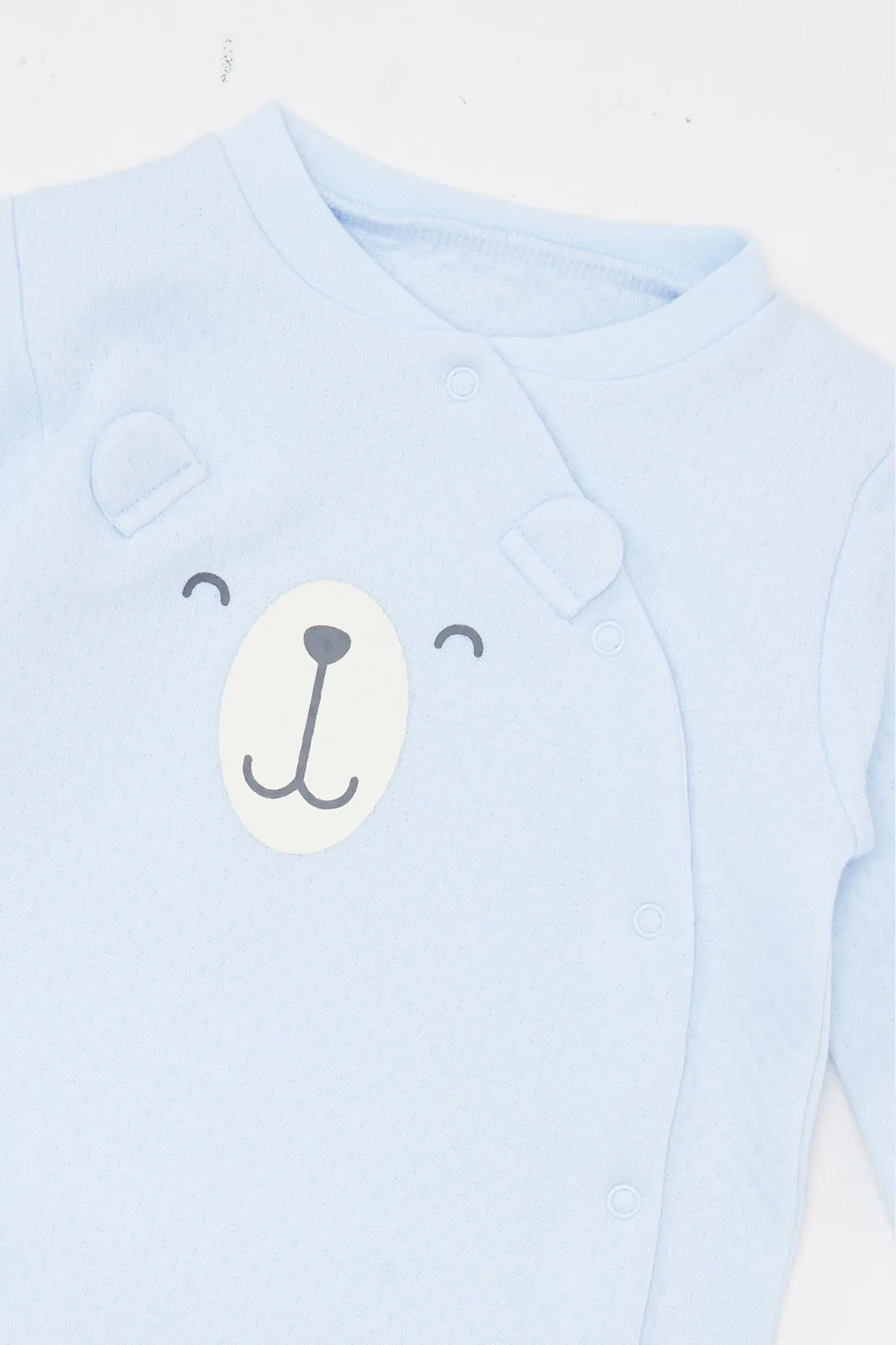 Baby Blue Bear Front Button Romper