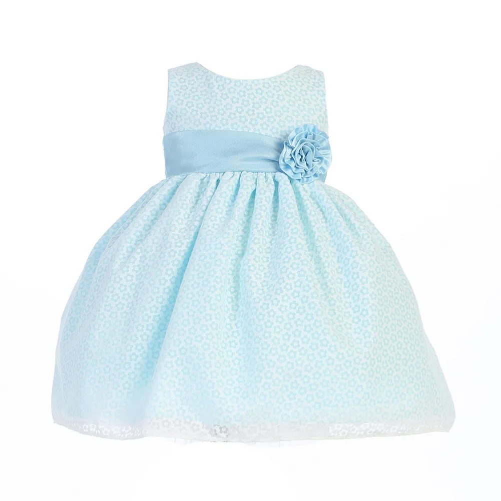 Baby Girls Blue Cotton Burnout Special Occasion Easter Dress 3-24M