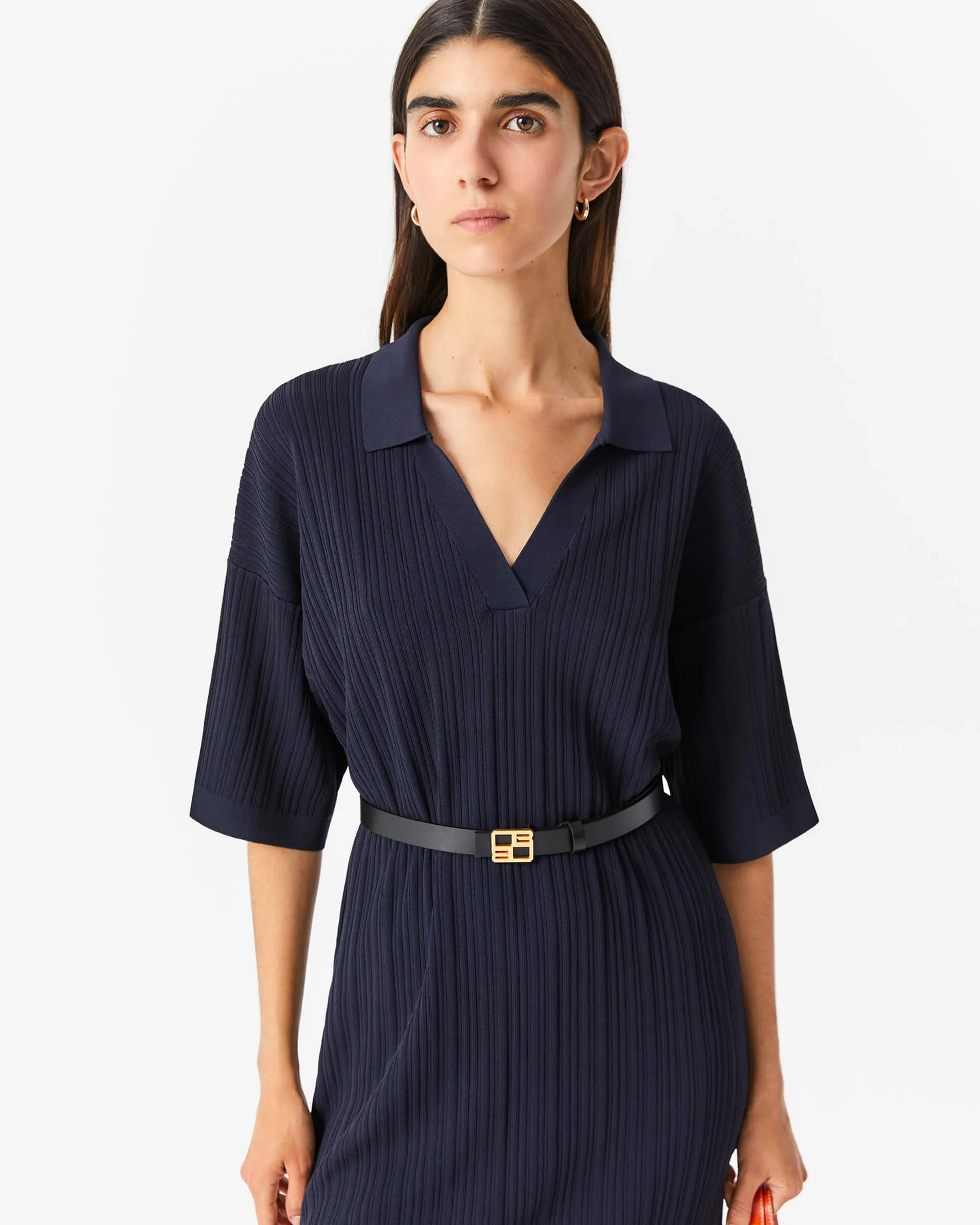 Beatrice B Navy Knitted Ribbon Dress