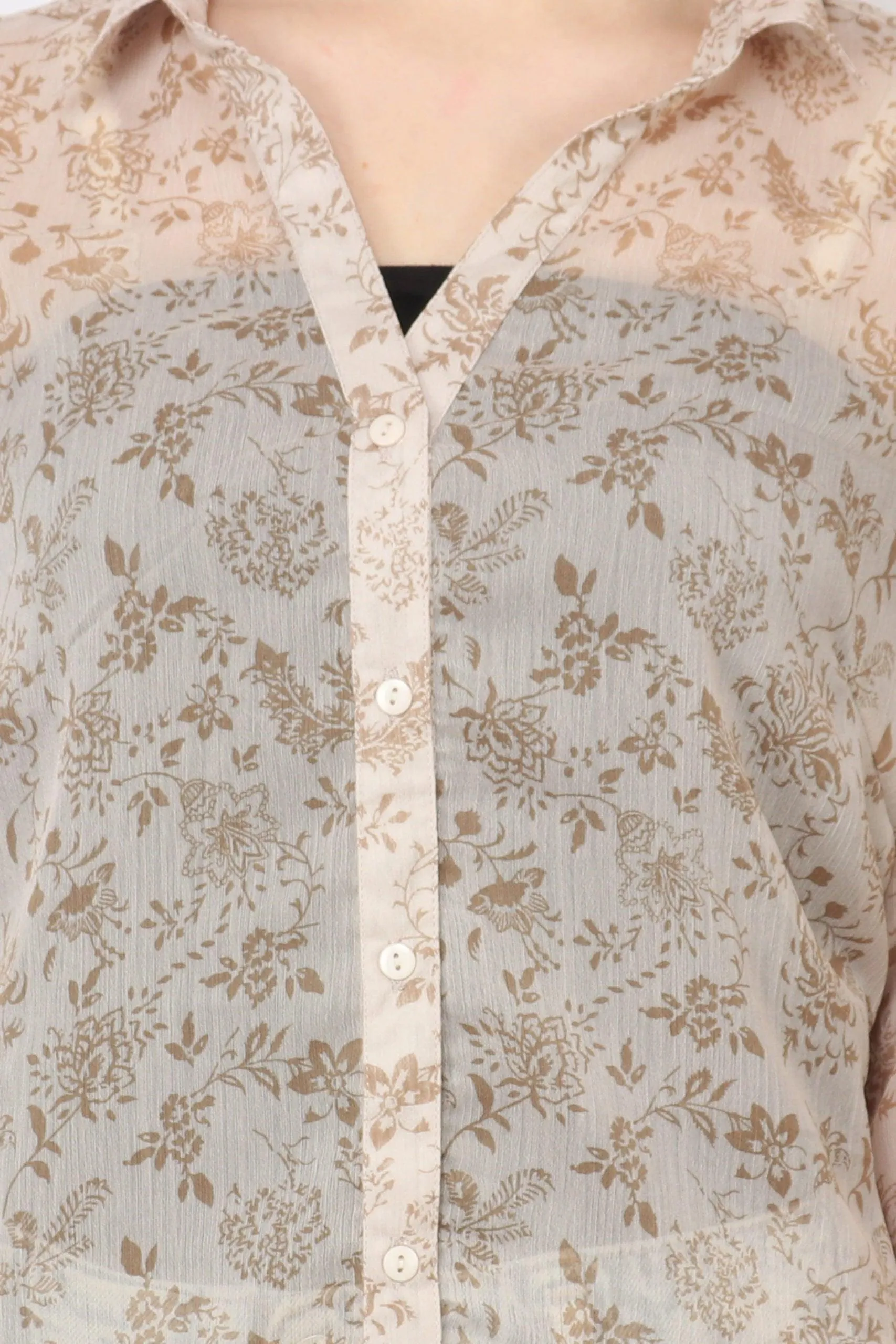 Beige Floral Printed Shirt with Blue Border