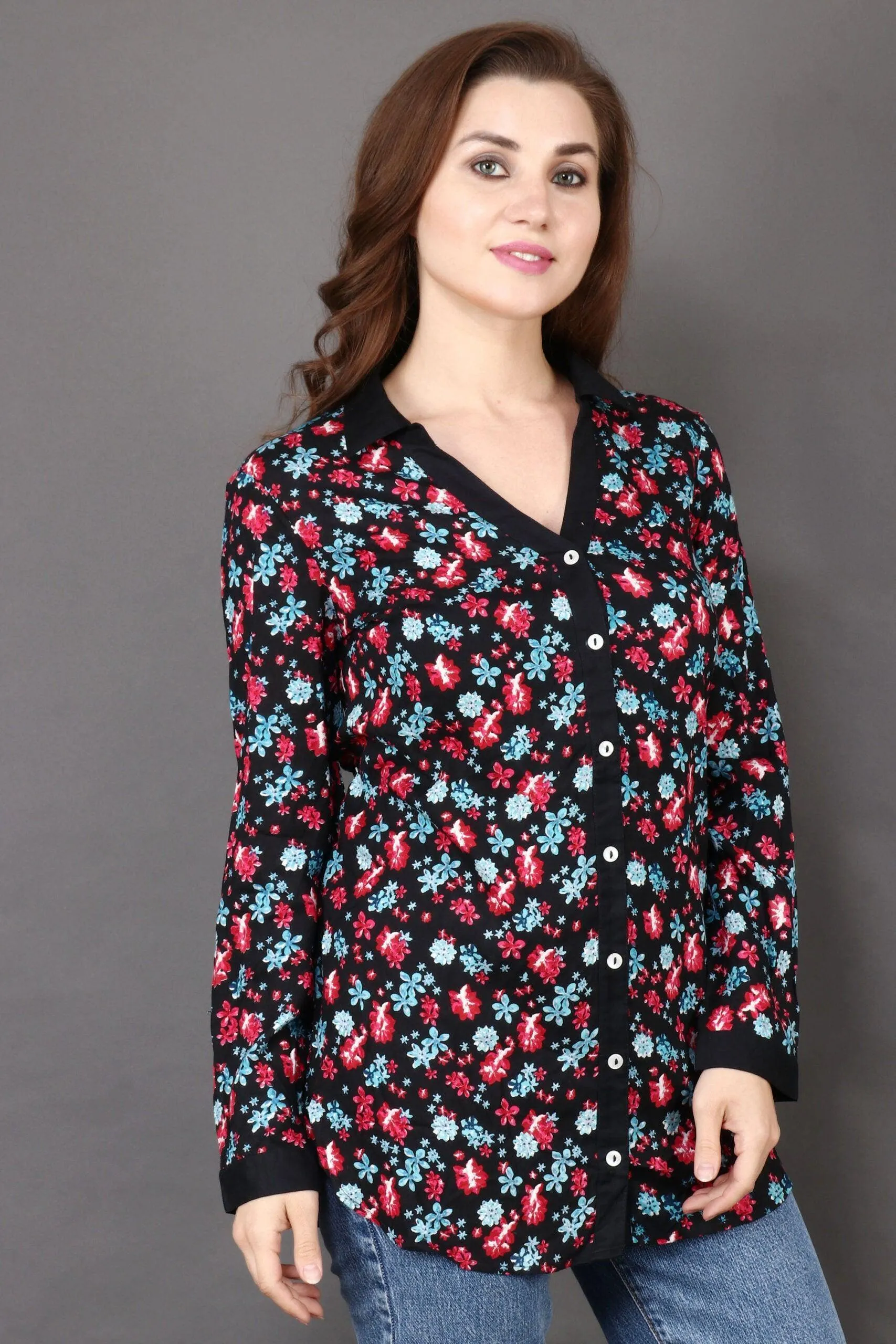 Black Multicolored Floral Printed Shirt