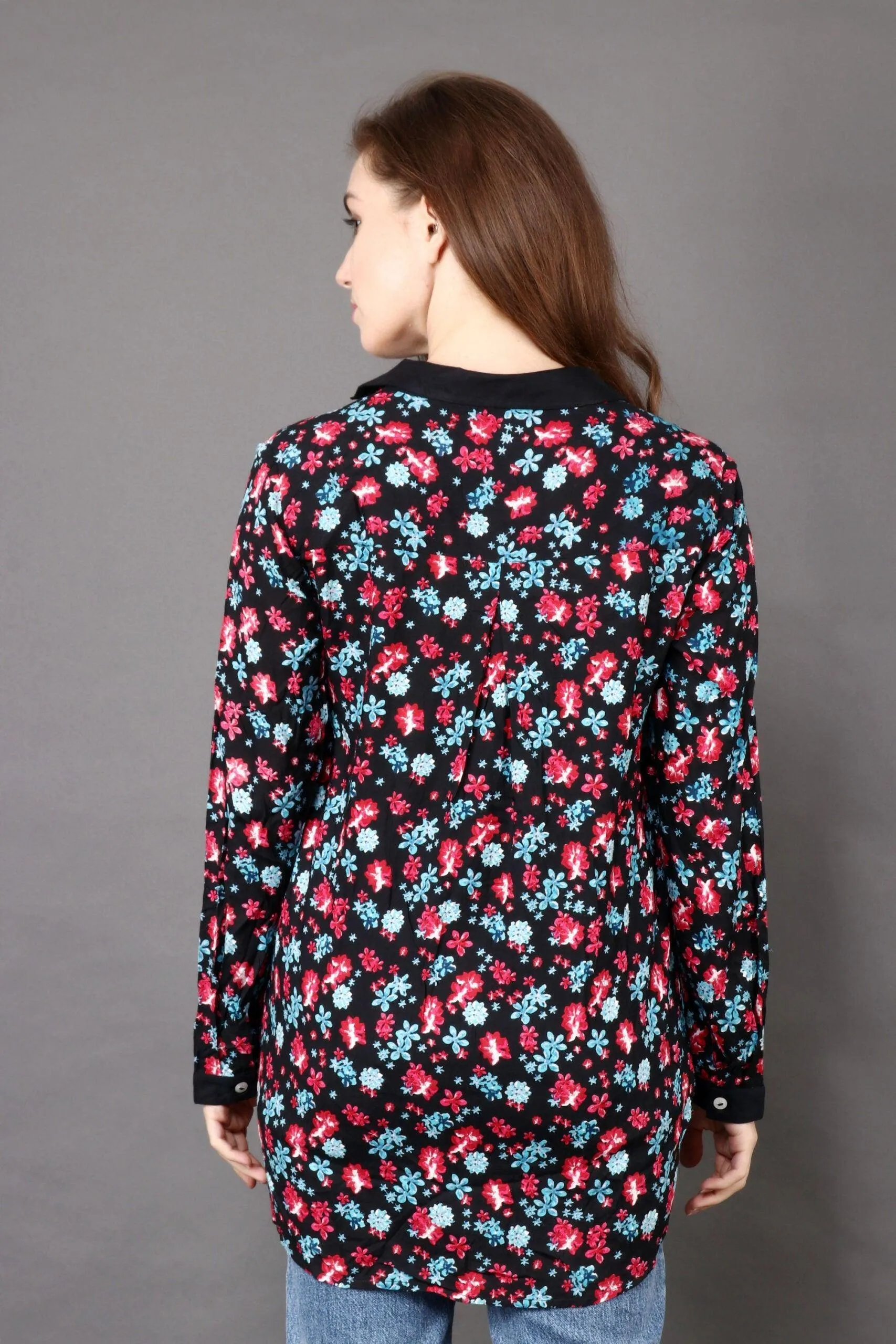 Black Multicolored Floral Printed Shirt