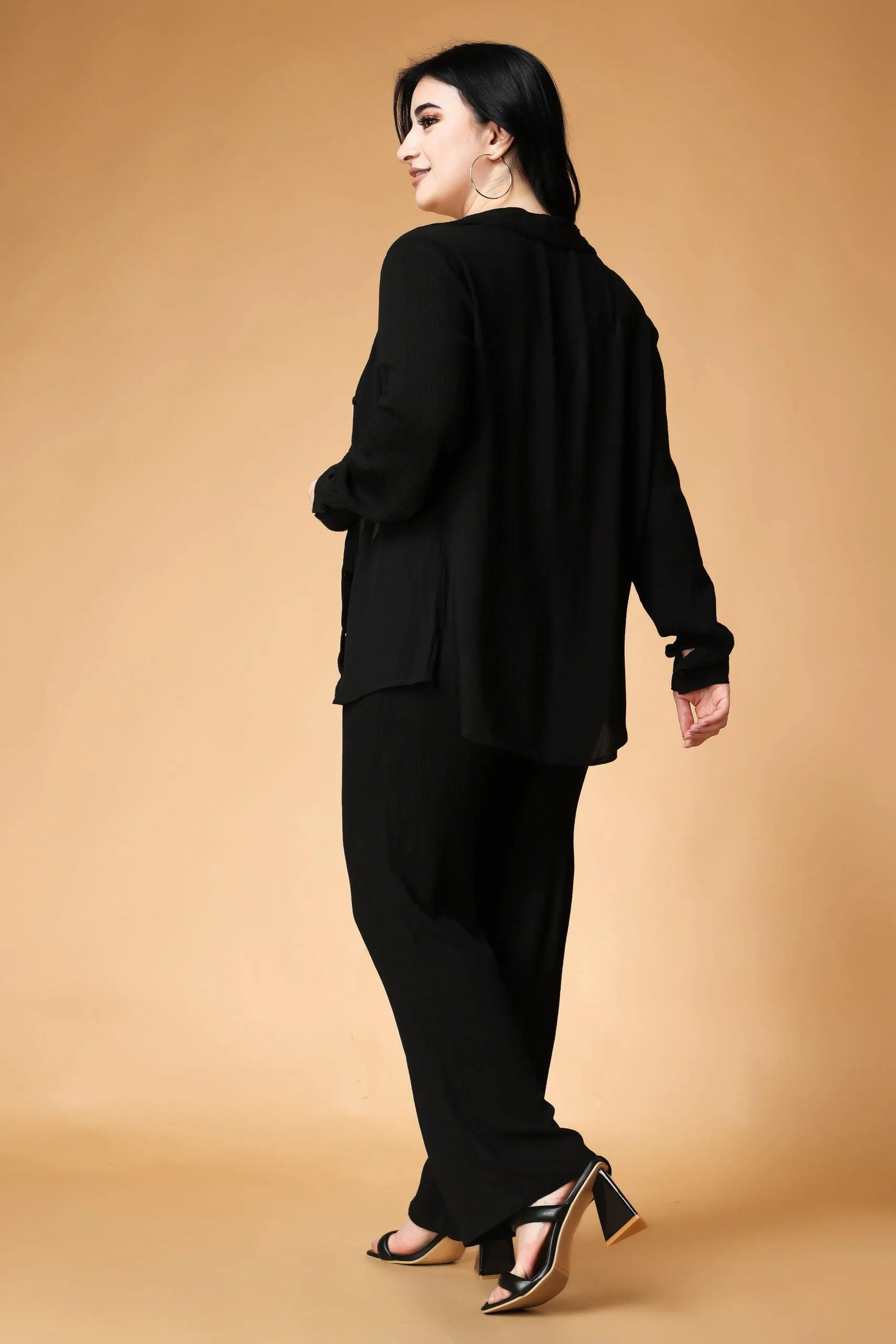 Black Solid Shirt with Pants Set