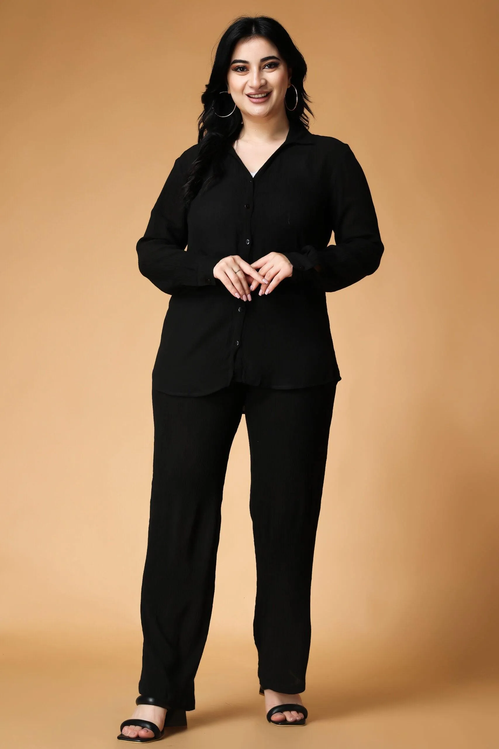 Black Solid Shirt with Pants Set