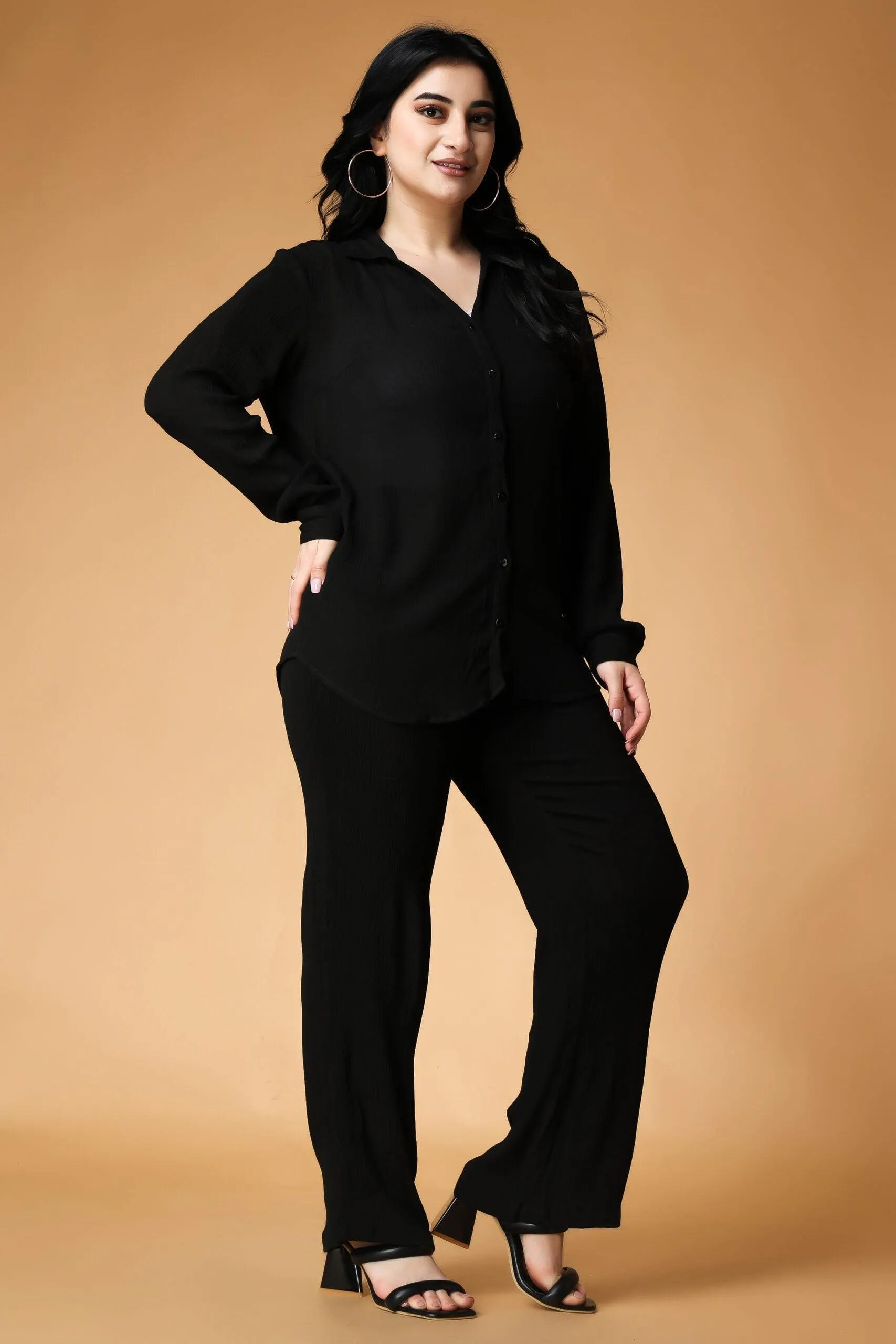 Black Solid Shirt with Pants Set