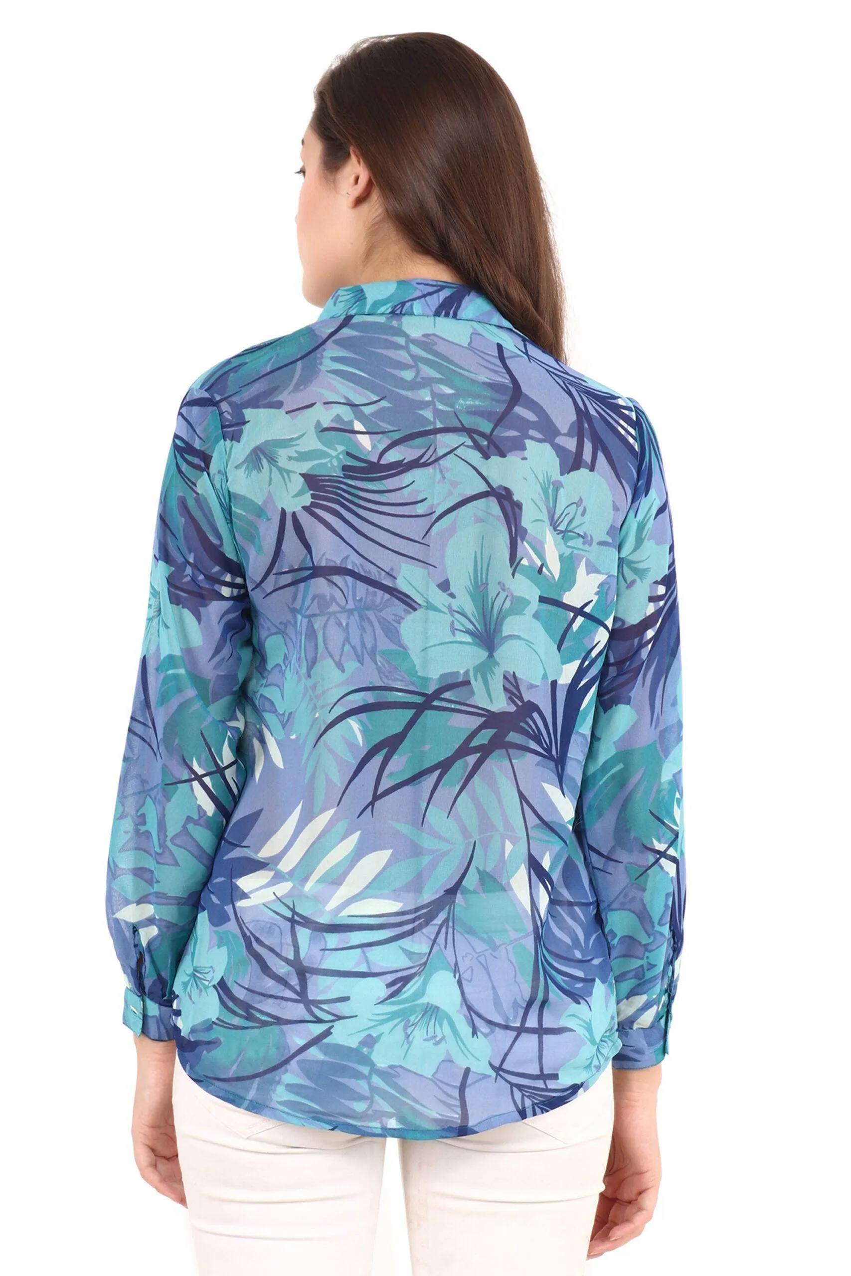 Blue Floral Stems Printed Shirt