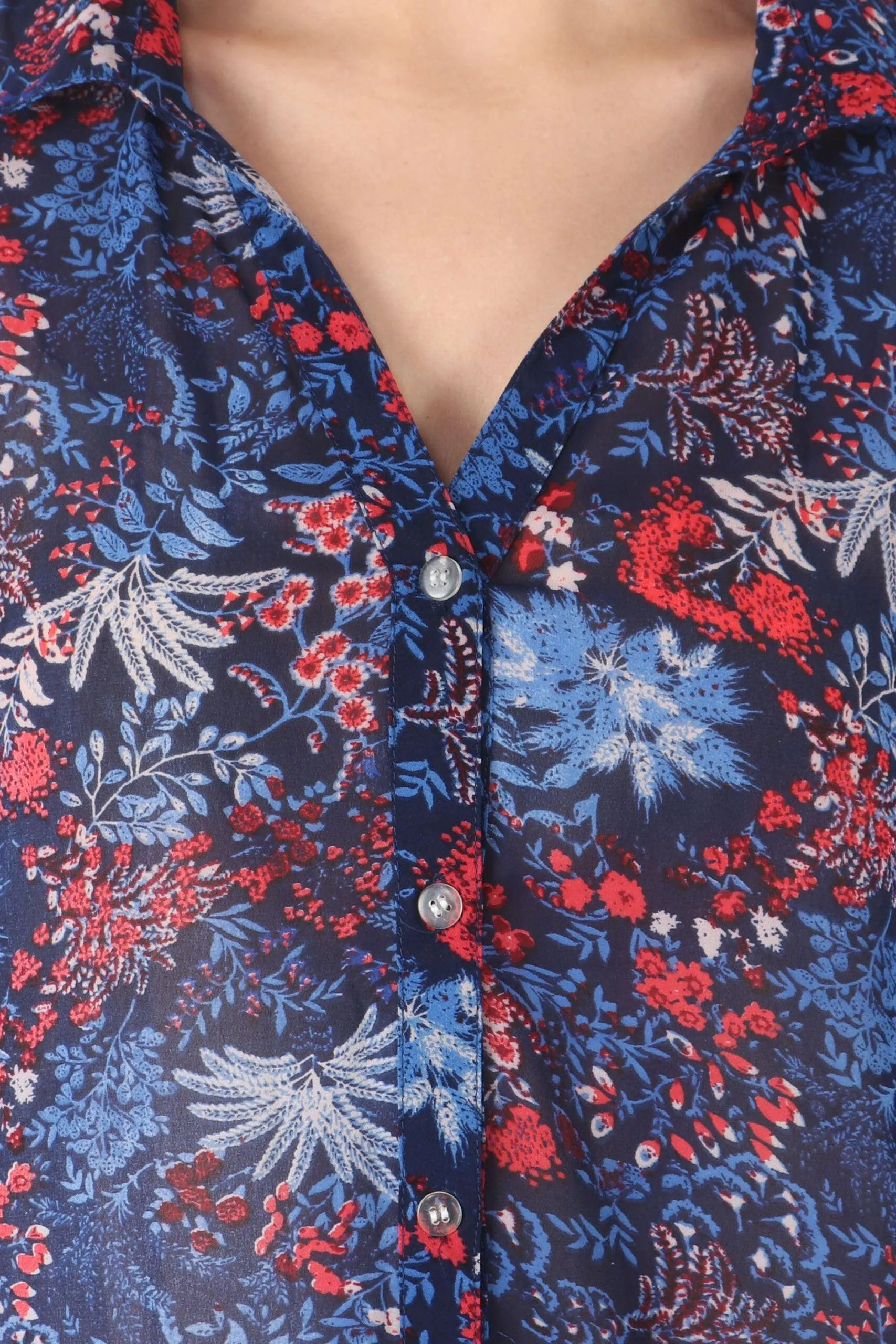 Blue Multicolor Leaves Printed Shirt