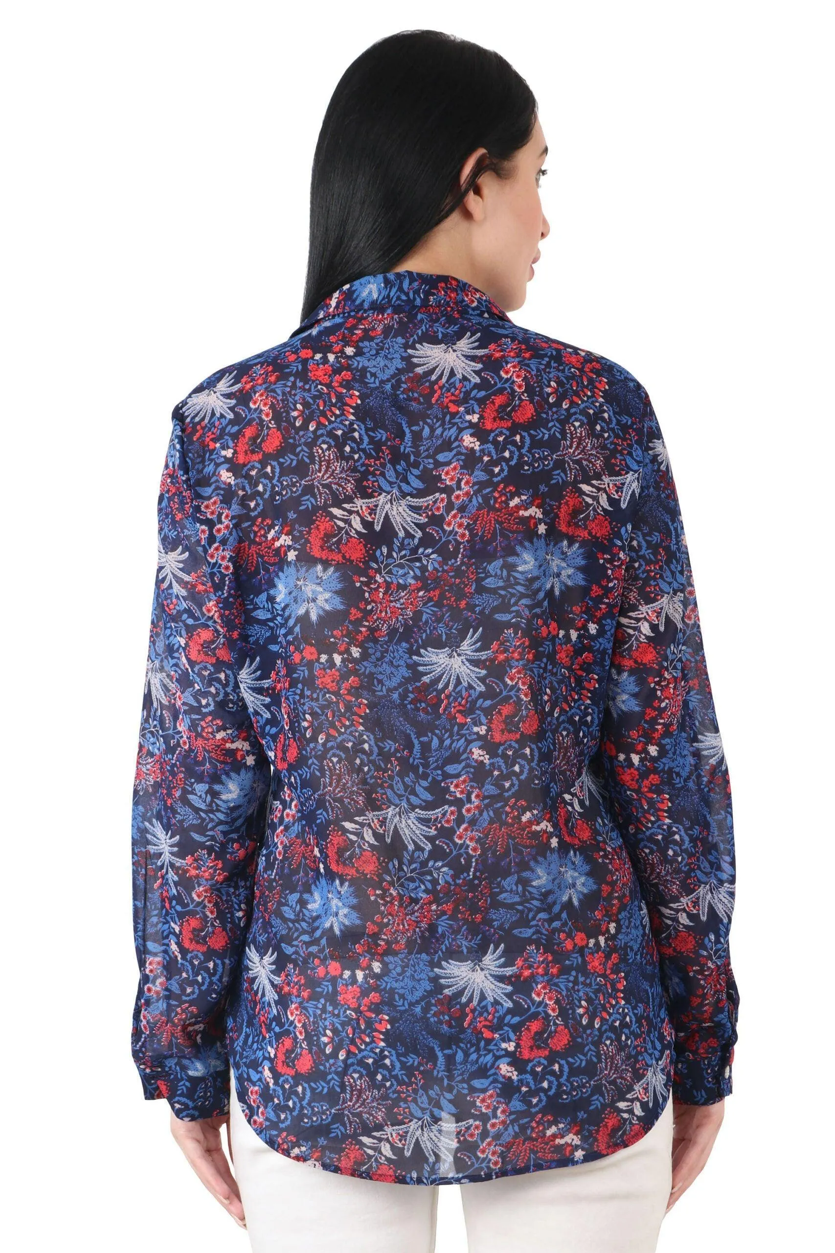 Blue Multicolor Leaves Printed Shirt