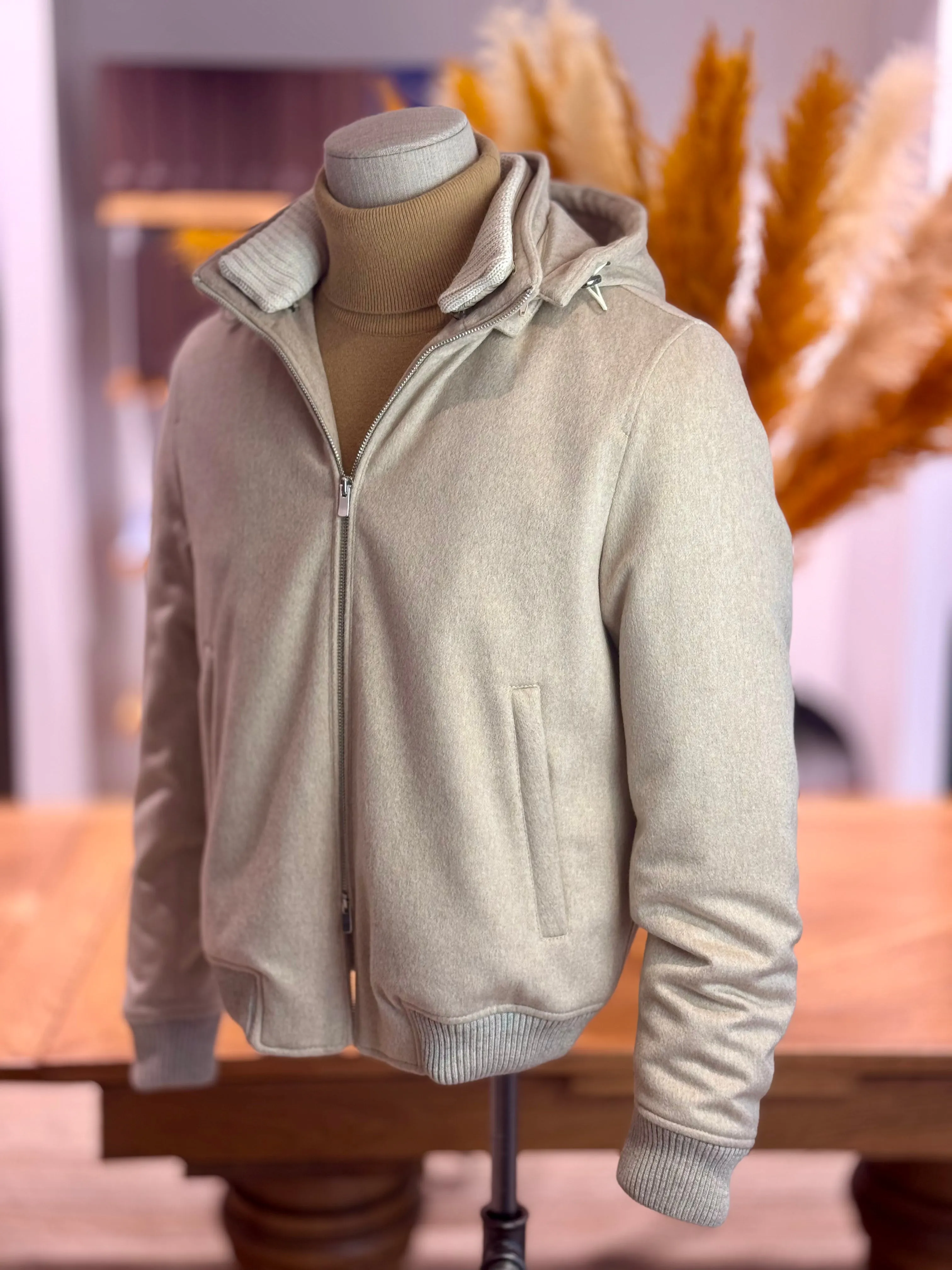 Bomber Hooded with Knitted Collar - Cashmere Sand