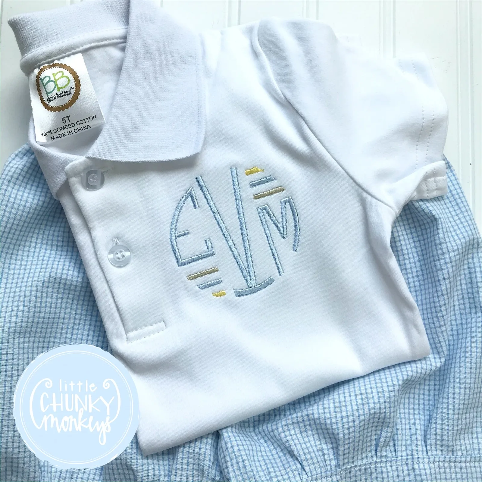 Boy Polo Shirt - Circle Monogram with Lines