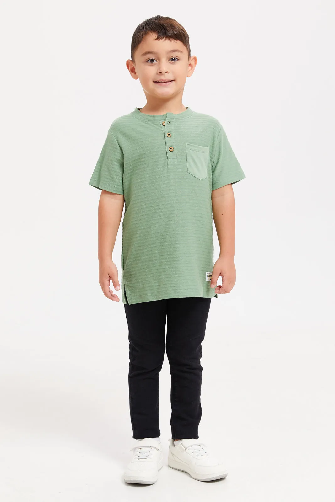 Boys Olive Henley Jacquard T-Shirt