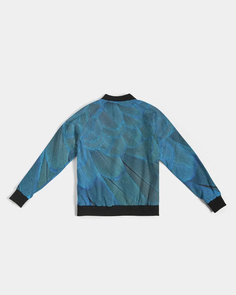 Brilliant Blue Feathers Women's Bomber Jacket