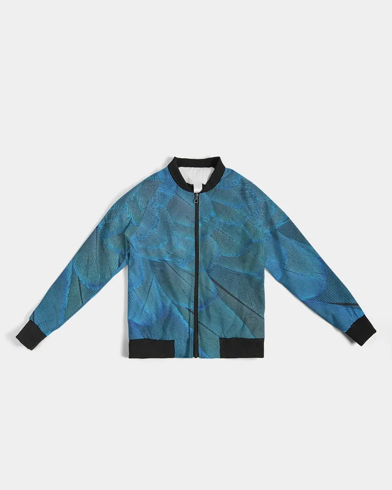 Brilliant Blue Feathers Women's Bomber Jacket