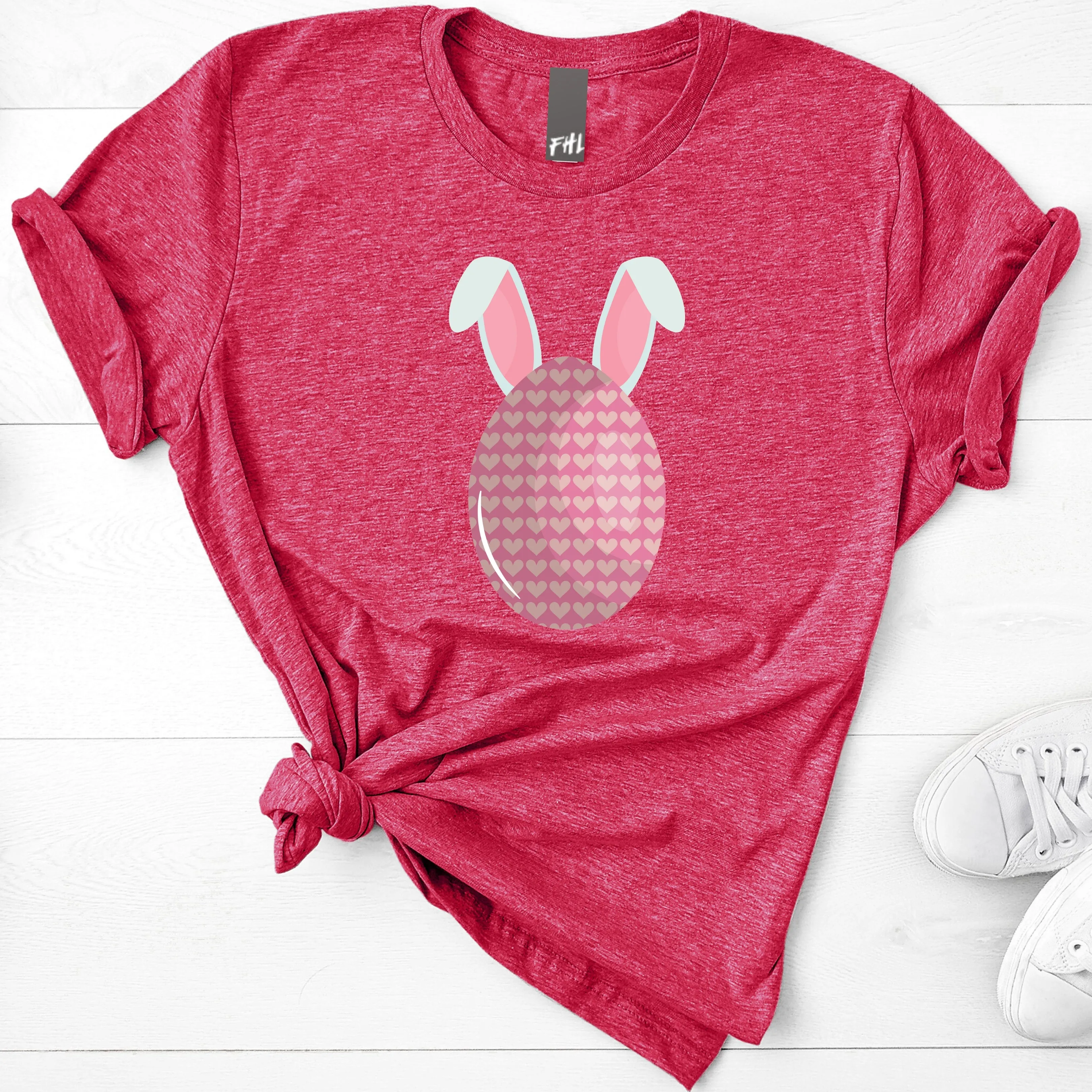 Bunny Ear Heart Easter Egg Heather Raspberry T-Shirt