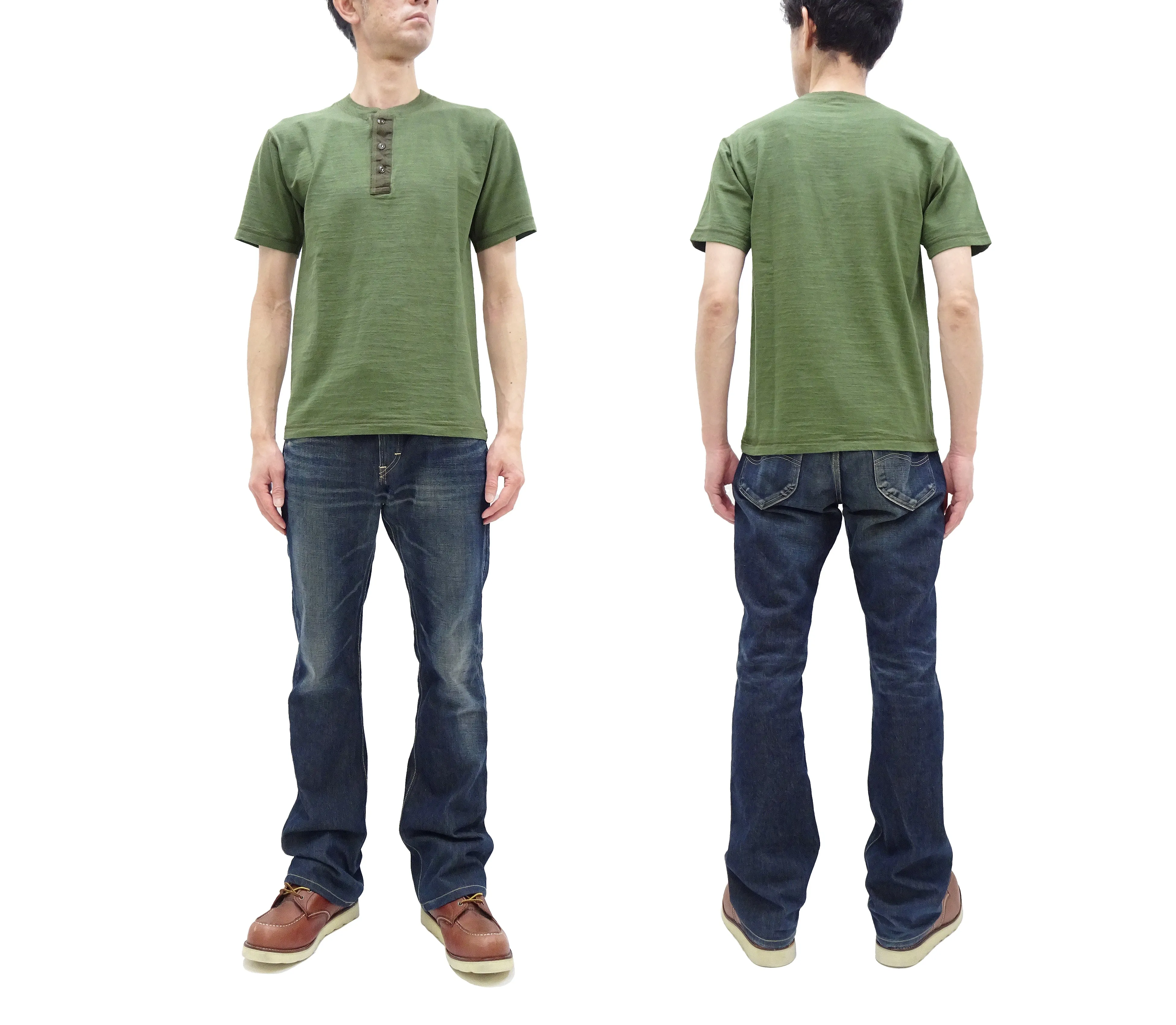 Buzz Rickson Henley T-Shirt Men's Short Sleeve Plain Loopwheeled Slub Yarn Tee BR79192 149 Olive