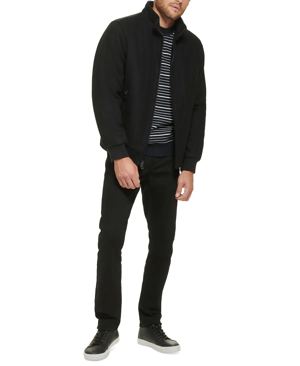 Calvin Klein Men's Wool Knitted Bomber Jacket, Black