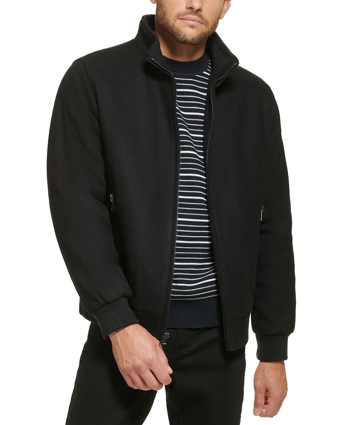 Calvin Klein Men's Wool Knitted Bomber Jacket, Black