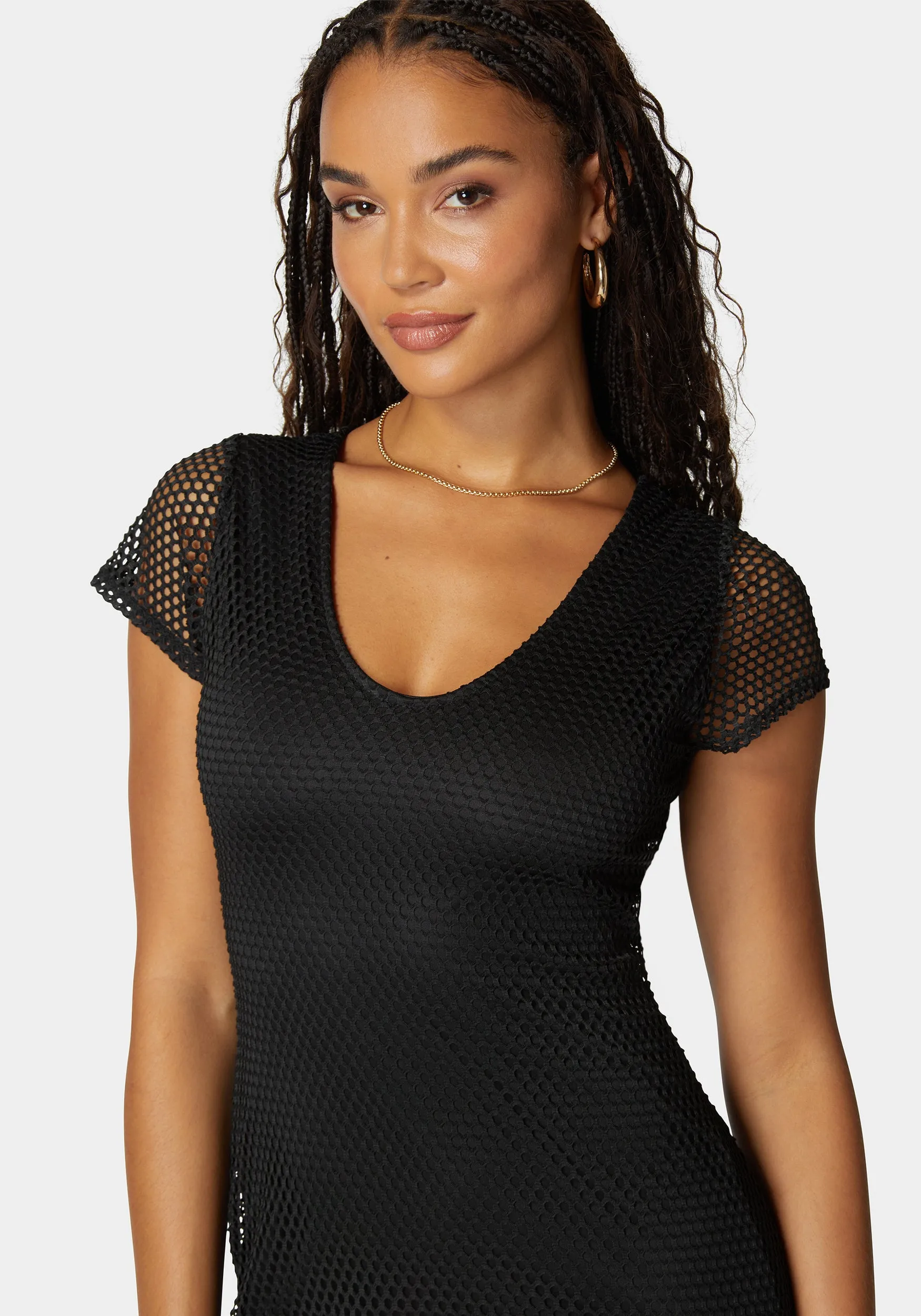 Cap Sleve Fishnet Dress