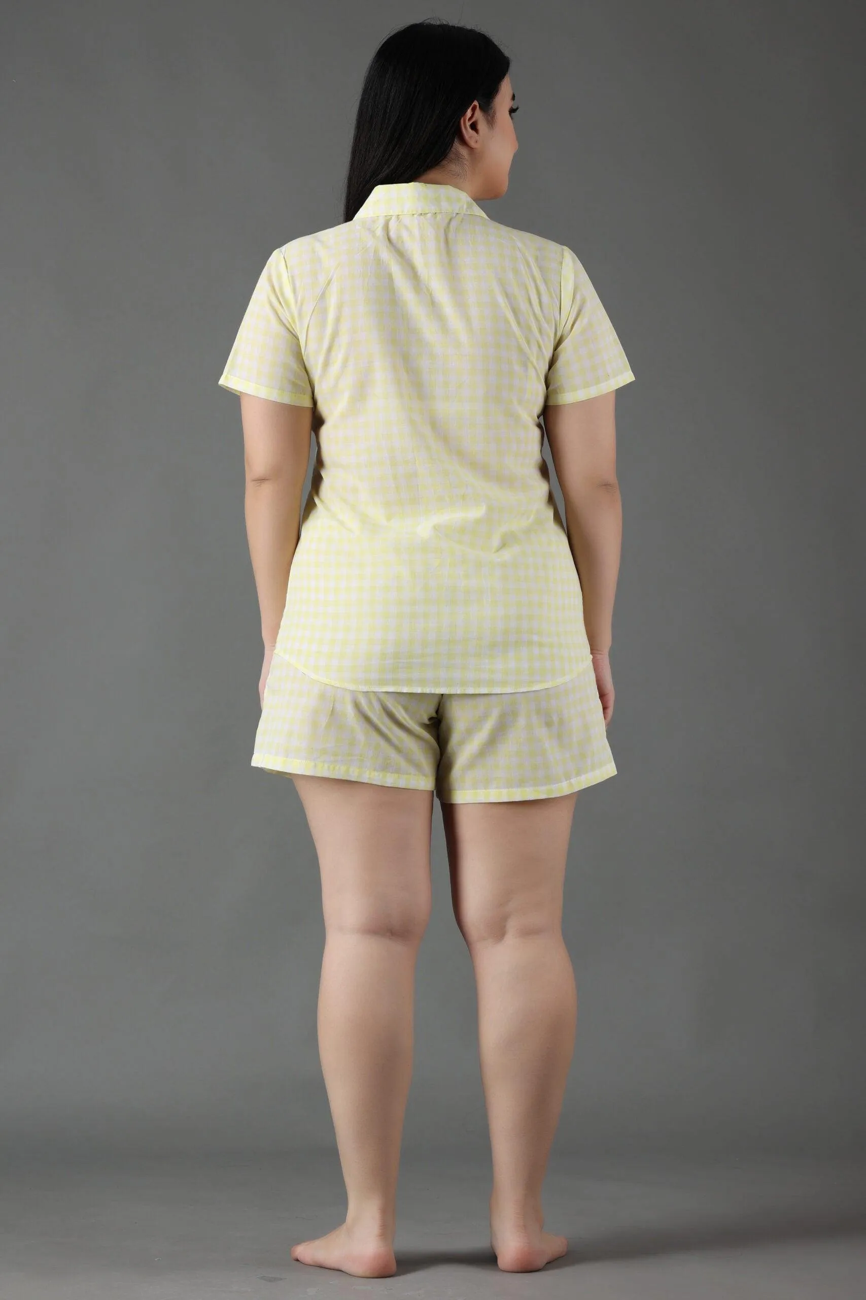 Checked Night Suit Set-Yellow & White