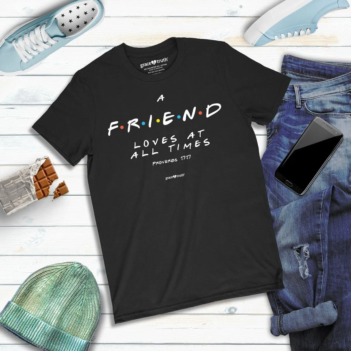 Cherished Girl Grace & Truth A Friend Loves at All Times Friends Girlie Christian Bright T Shirt