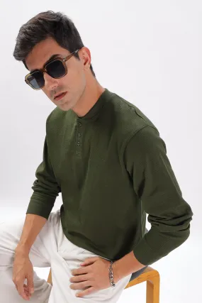 Classic Henley T-Shirt: Olive Green