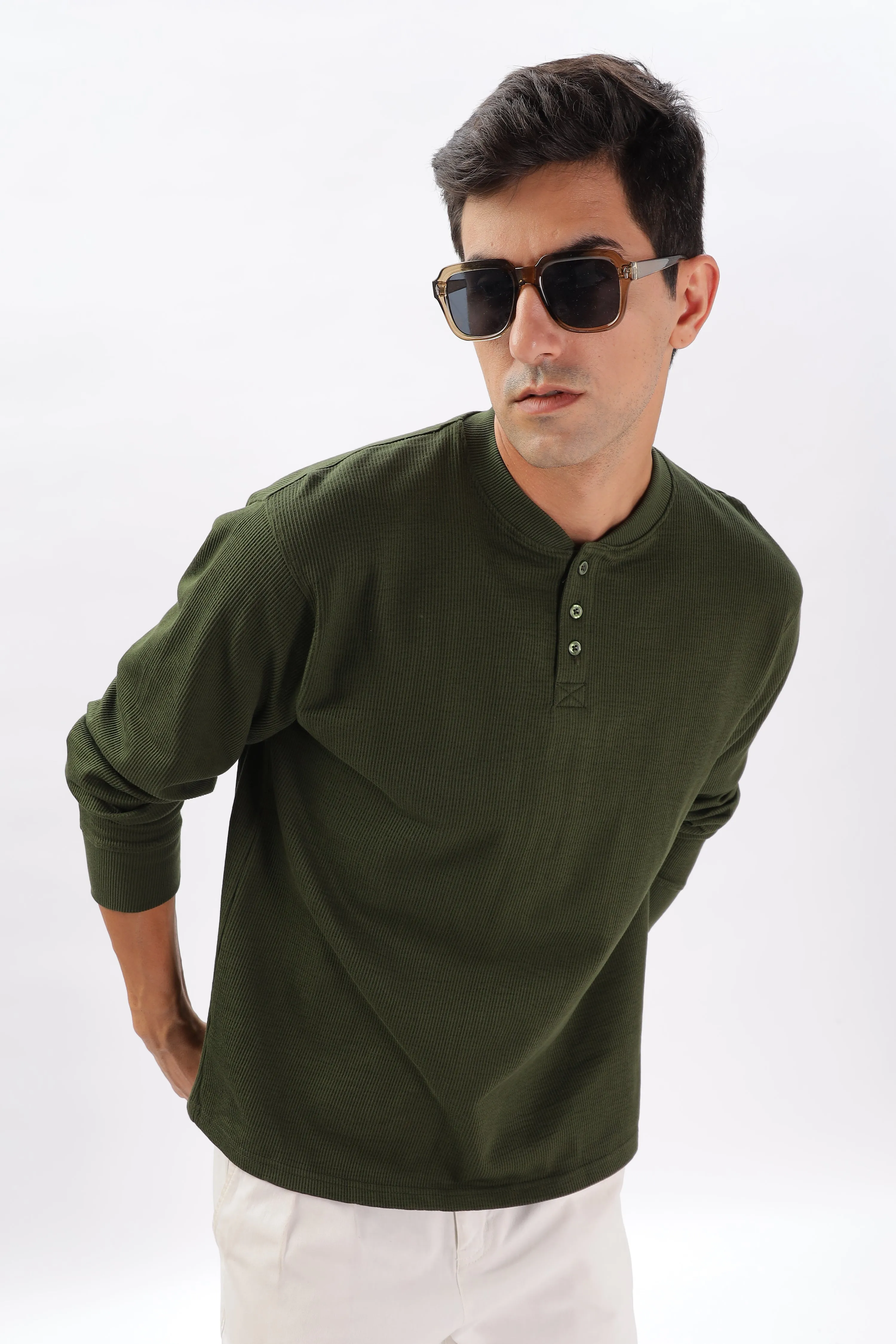 Classic Henley T-Shirt: Olive Green