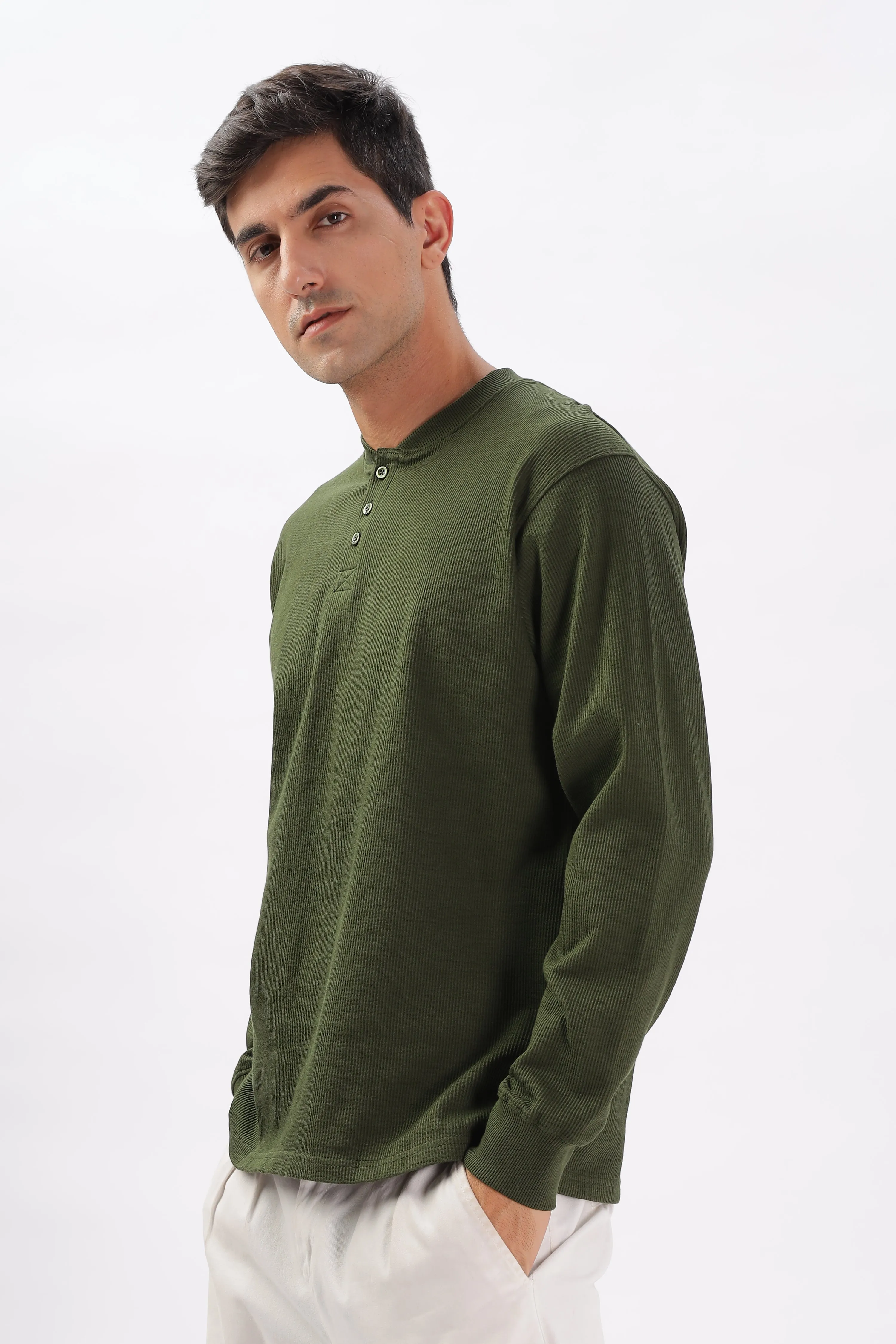 Classic Henley T-Shirt: Olive Green