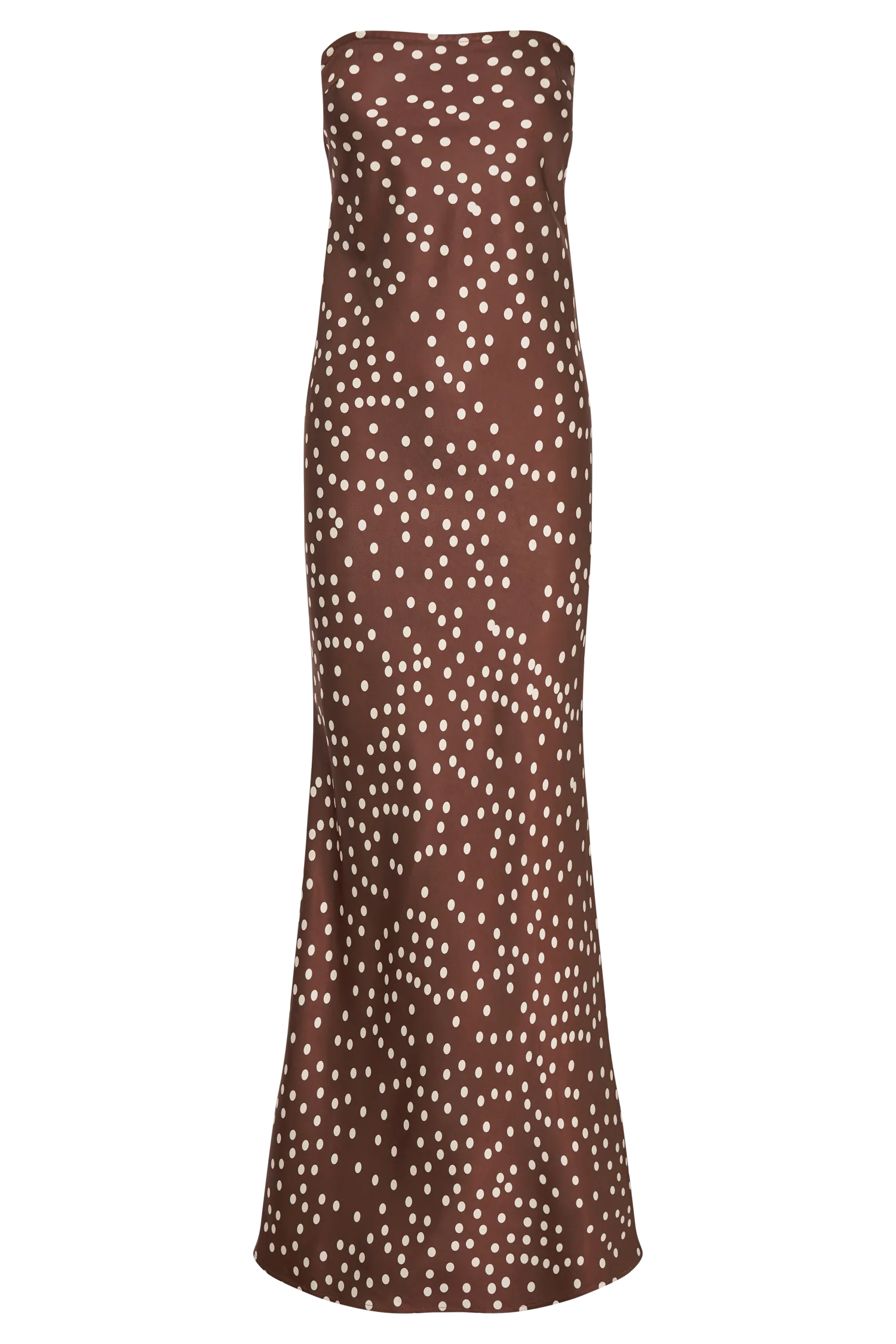 Claudette Strapless Satin Maxi Dress - Brown Polka Dot Print