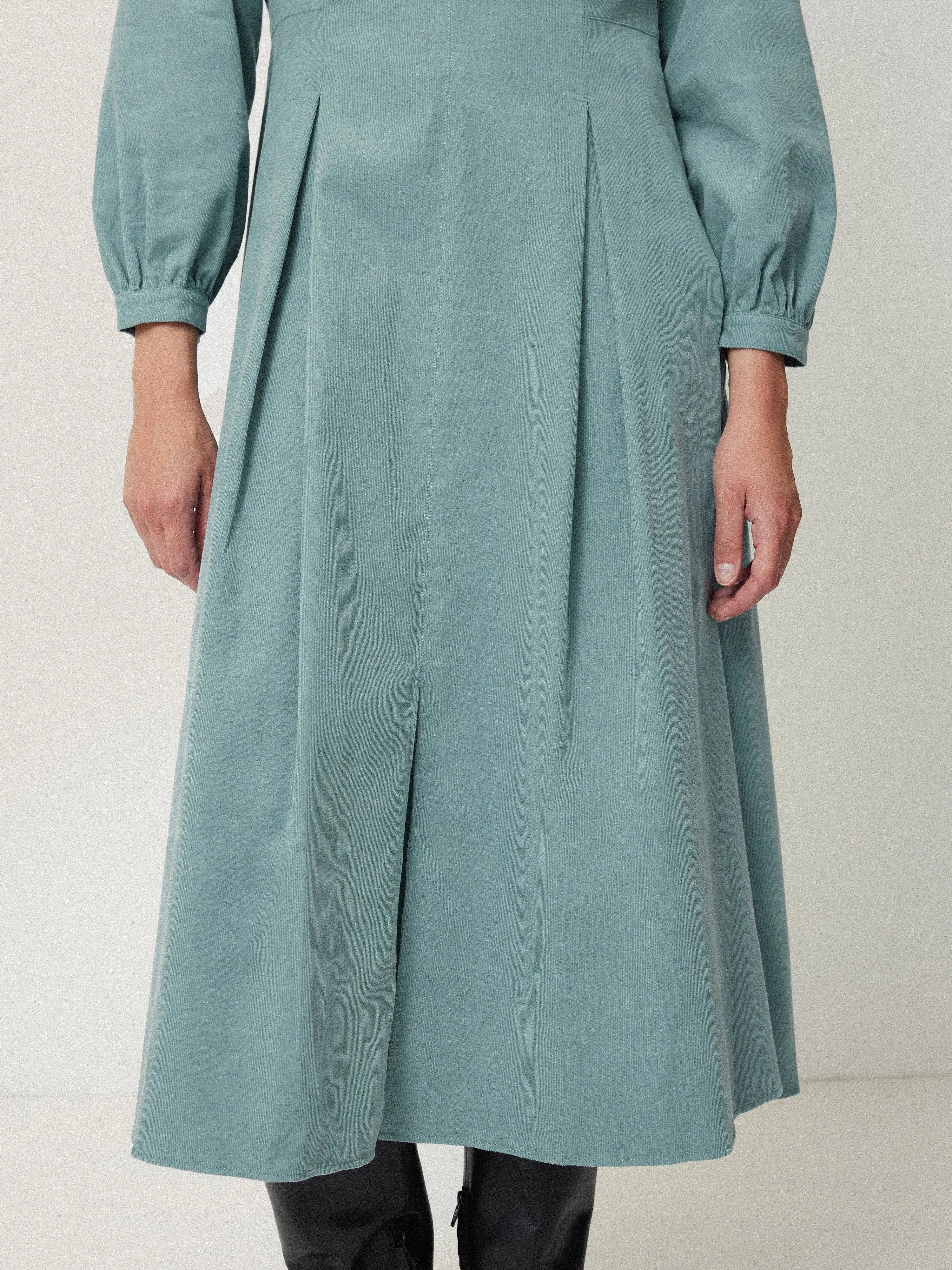 Corduroy V Neck Dress | Blue