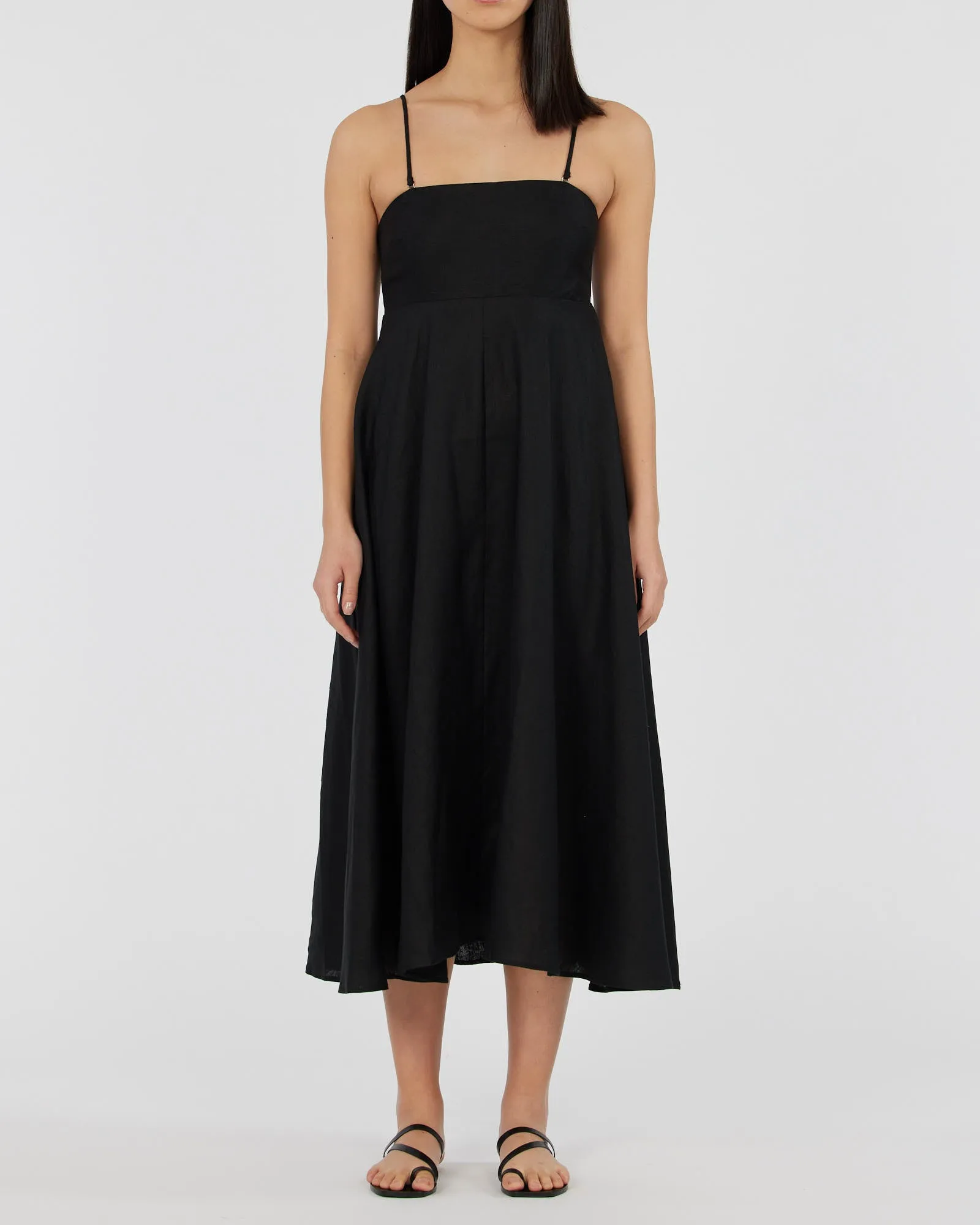 Corinna Linen Midi Dress - Black