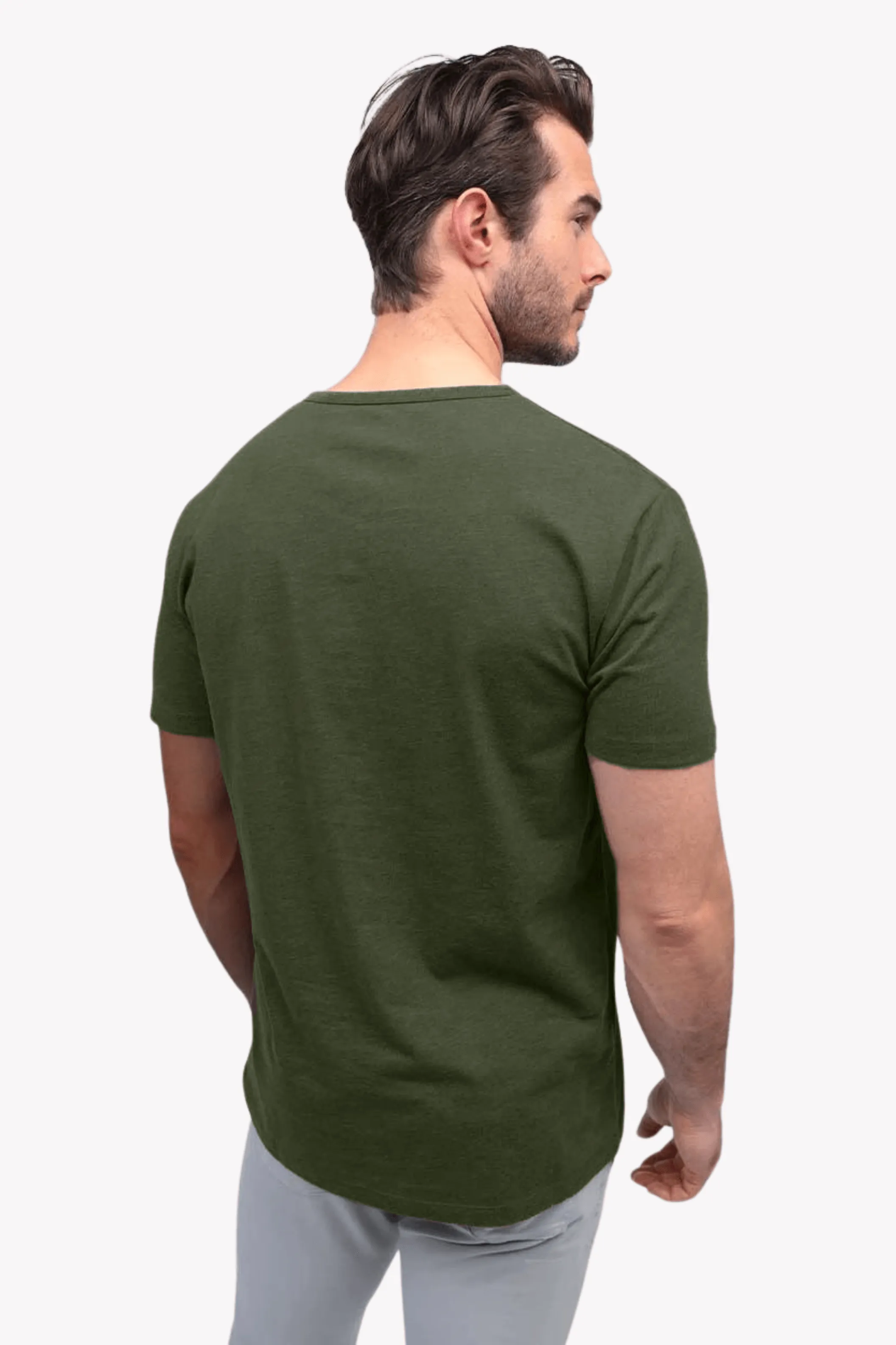 Cotton Henley Short Sleeve T-Shirt (Stretchable) Olive